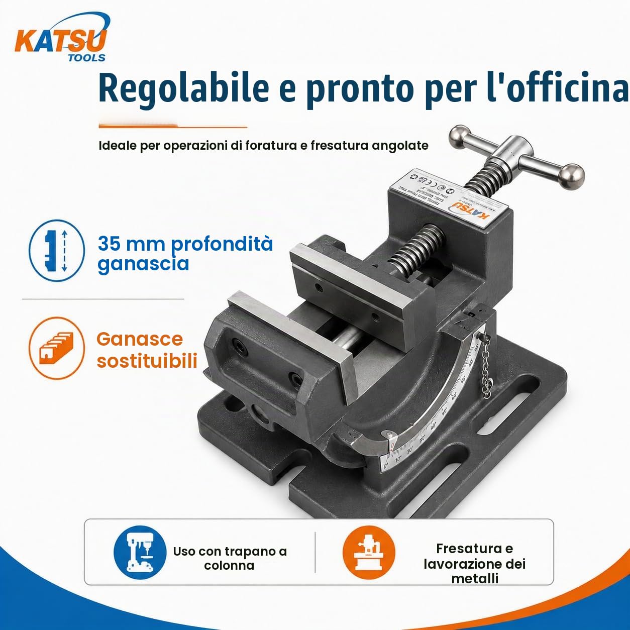 KATSU Morsa Inclinabile 3" 75mm, Morsa per Trapano a Colonna Professionale Fresatrice Angolo di Inclinabile Morsa per Banco da Lavoro in Acciaio