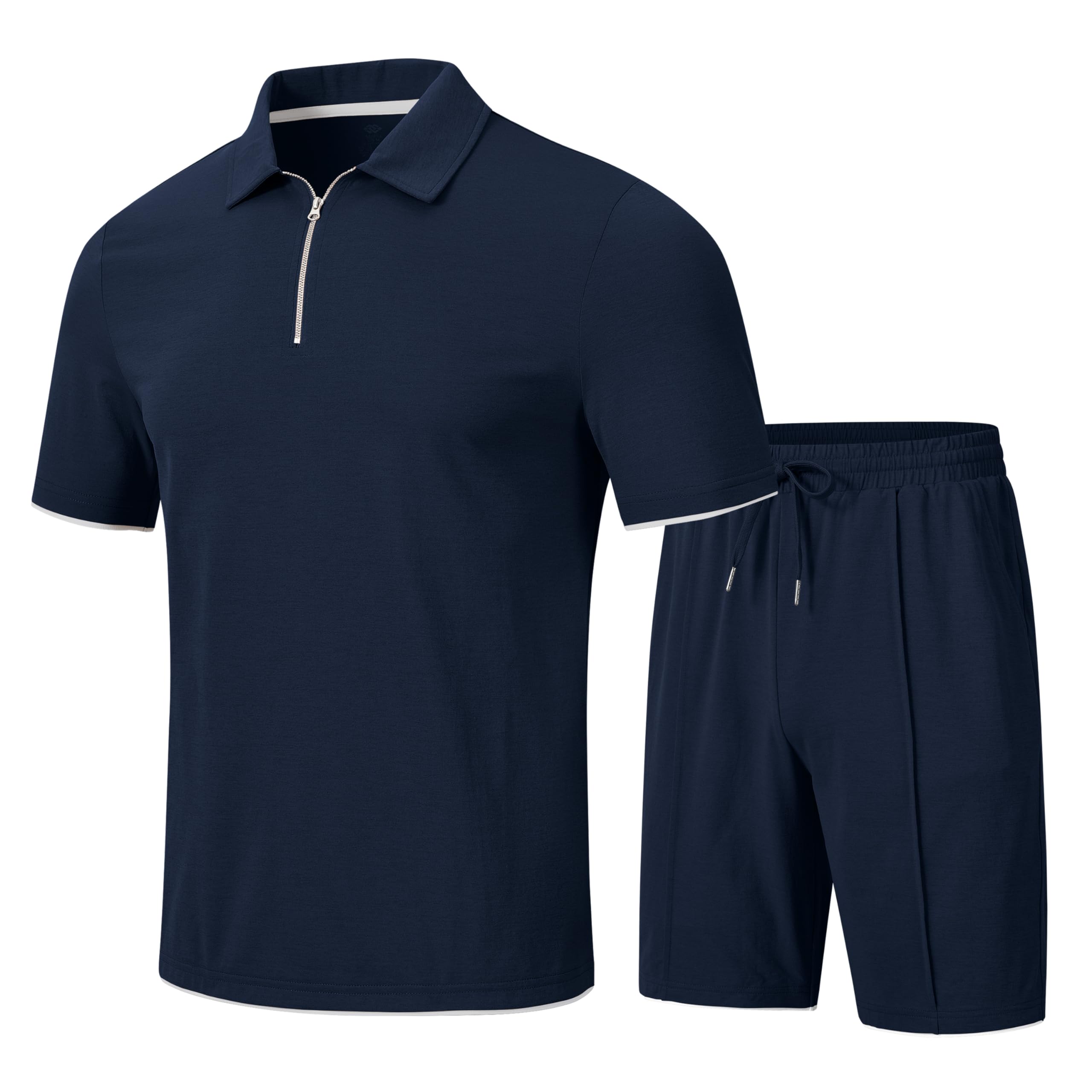 MoFiz Mens Tracksuits Sets Shorts Quarter Zip Polo Shirts Bottom Shorts Outfits Sport Suits Casual Walking Sets Comfy