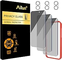 Vista 27 de Ailun Paquete de 3 protectores de pantalla de privacidad para iPhone 15 Plus [6.7 pulgadas] + 3 protectores de lente de cámara con marco