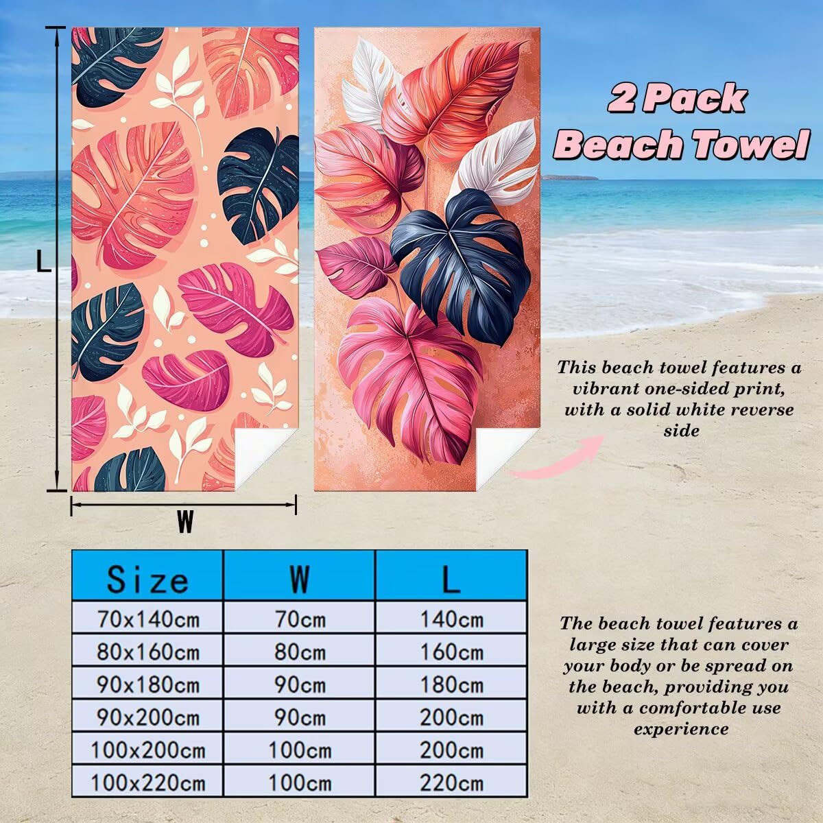 Ręcznik plażowy 100 x 200 cm, ręcznik gimnastyczny z mikrofibry szybkoschnący zestaw 2 ręczników plażowych, lekki kompaktowy ręcznik z mikrofibry duży do podróży, prezent dla mężczyzn prezent dla