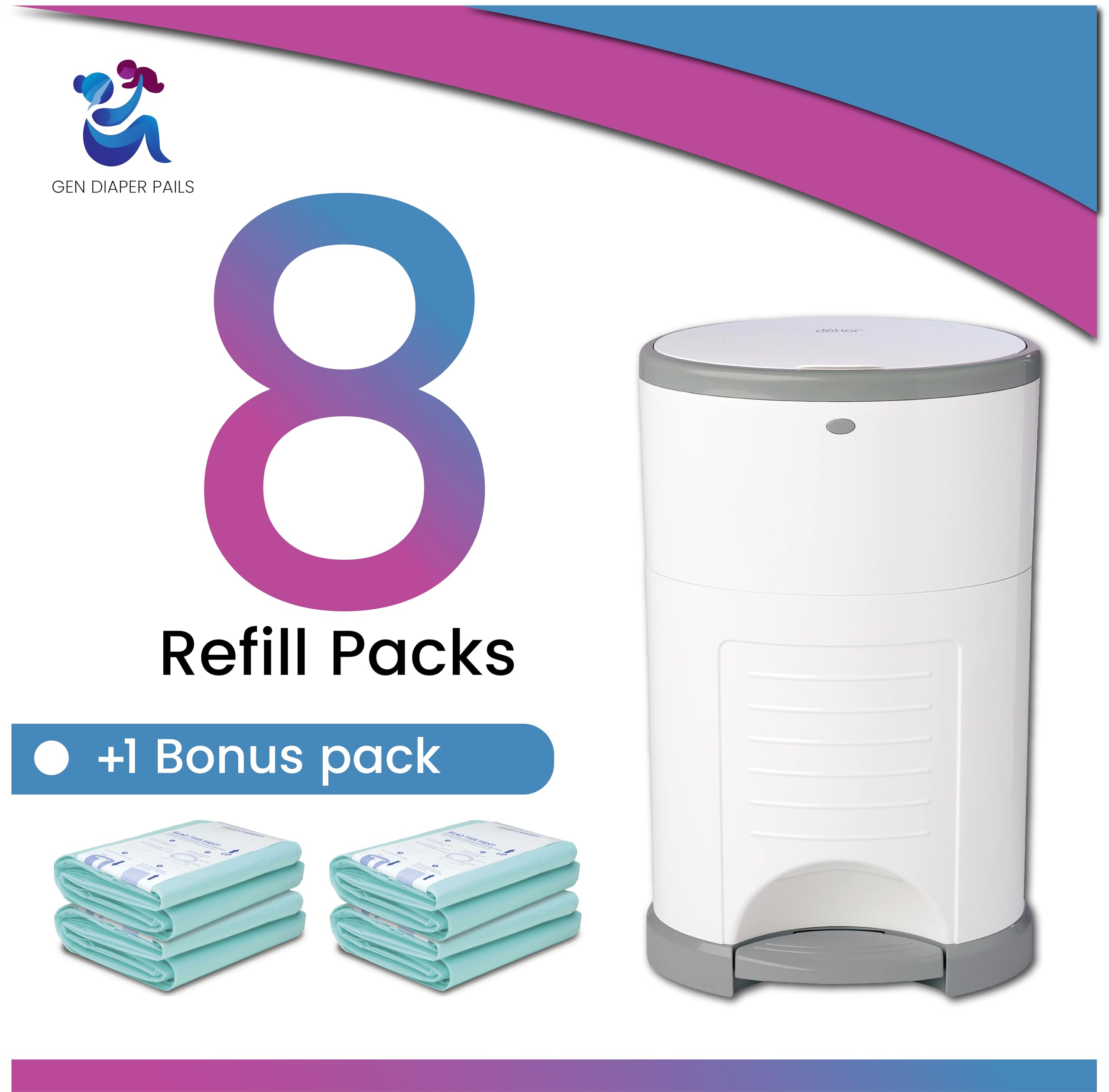 Recambios compatibles con cubos de pañales DEKOR CLASSIC | Paquete de 4 + 1 | Exclusivo 30% de grosor extra | Recambios de cubo de pañales con potente eliminación de olores | Forros de repuesto con