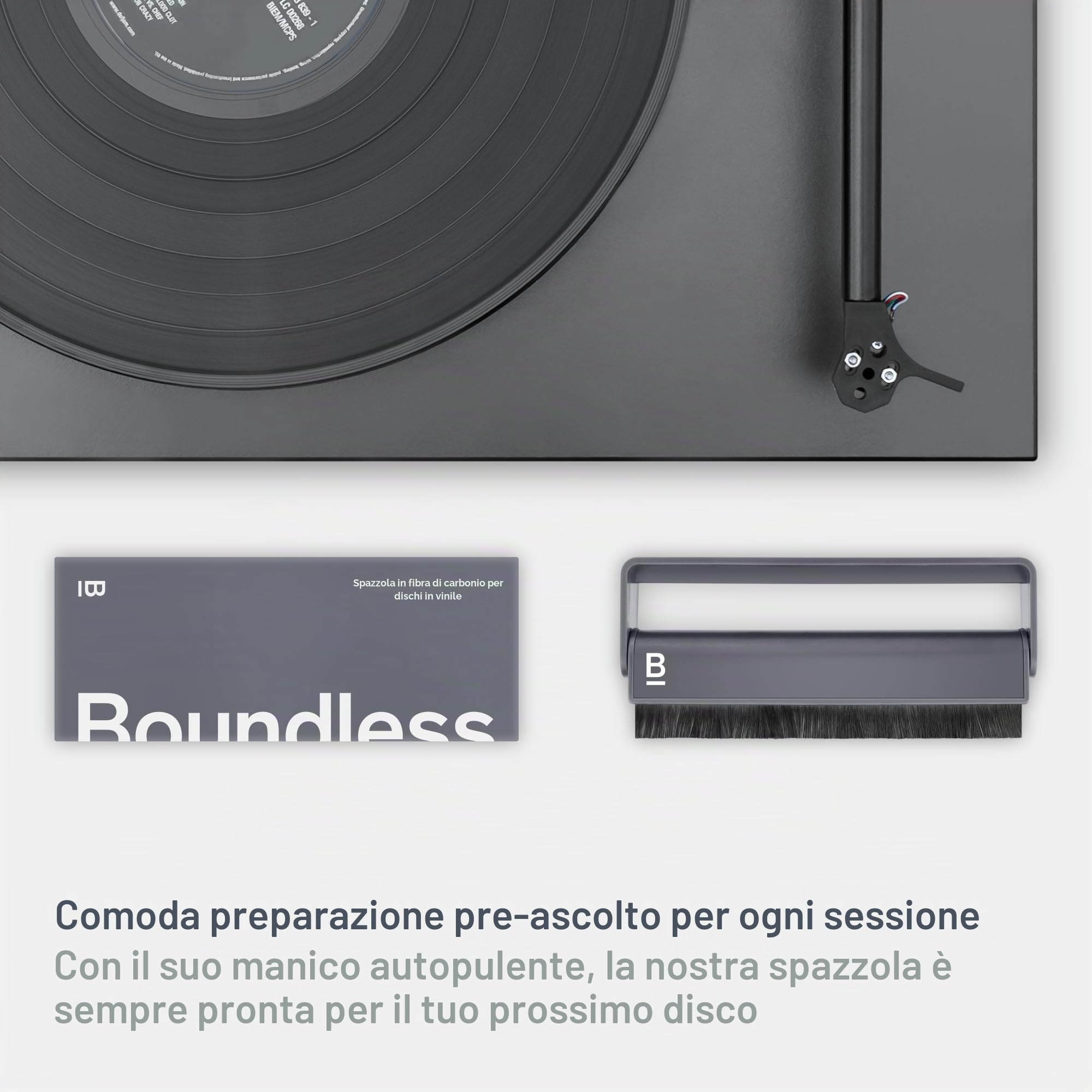 Boundless Audio - Spazzola per pulizia record in fibra di carbonio antistatica per vinile