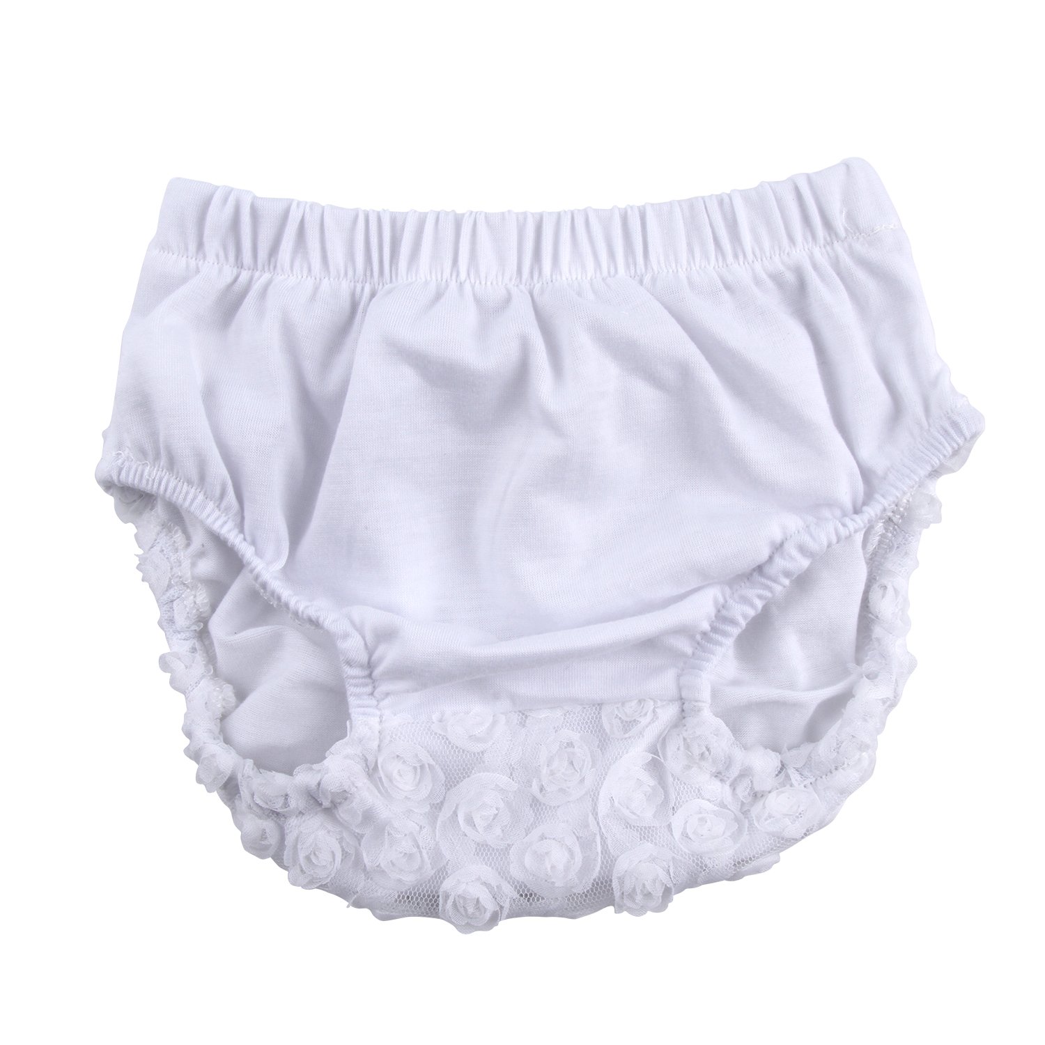 ICObuty Rose Ruffle Bloomer Diaper Cover for Baby Girls Toddlers(13-24m Large, White)
