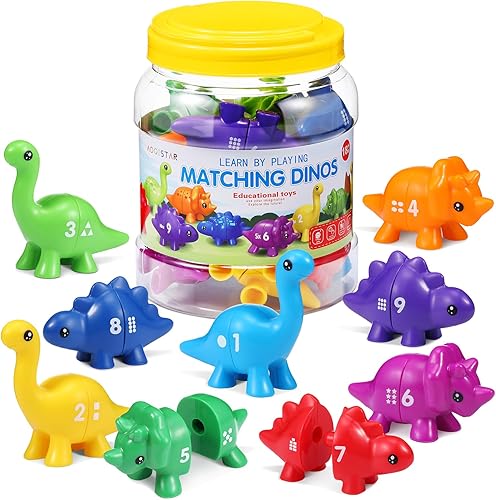 Silipull Juguetes de motor fino con números de dinosaurio para niños pequeños, juego de coincidencia de matemáticas de 1 a 10, juego de números de