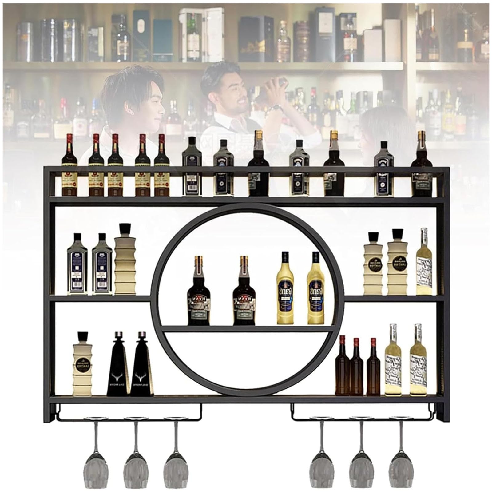 Casier à vin mural multifonctionnel 140cm en métal noir
