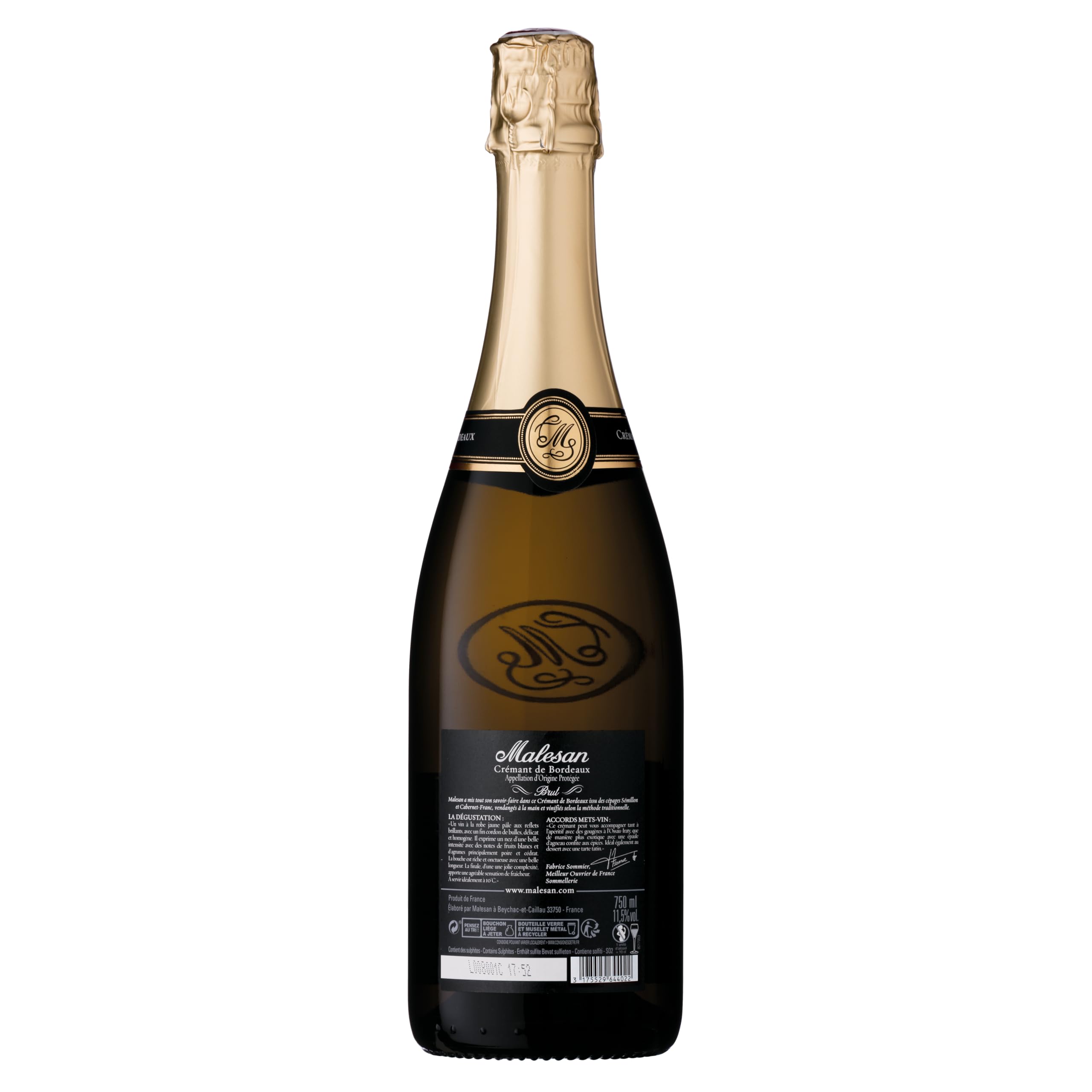 Malesan Brut Dégustation - DOP Crémant De Bordeaux - Méthode Traditionnelle - Lote De 6 Botellas X 75 cl