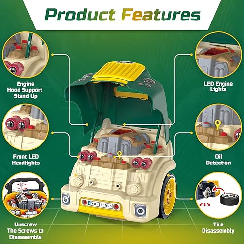 Miniatura 3 de Juguetes de motor de camión grande para niños de 4 años, modelo educativo mecánico de motor con luces y sonidos, desarmable, servicio de motor de