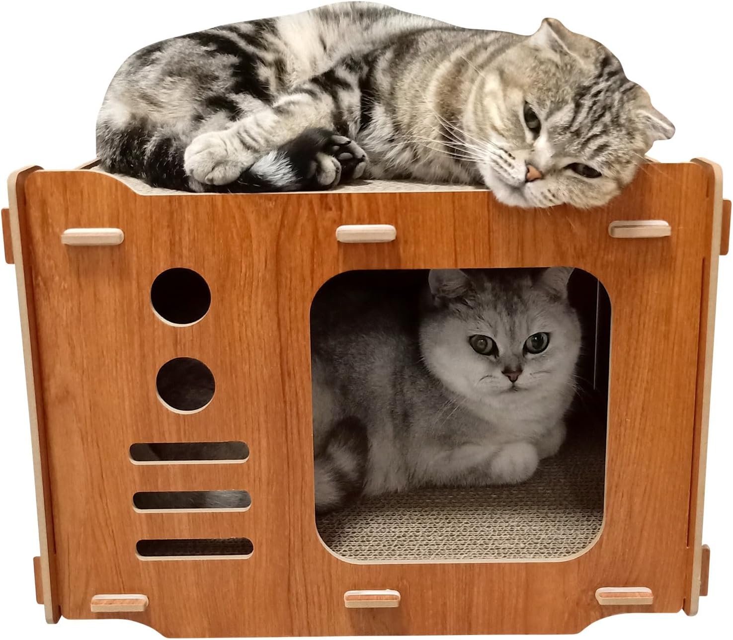 Miwoowim TV Wooden Cat Scratcher House Cardboard with 2