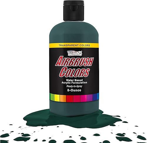 U.S. Art Supply Pintura acrílica para aerógrafo verde Phtalo transparente lista para pulverizar, botella de 8 onzas, colores a base de agua no