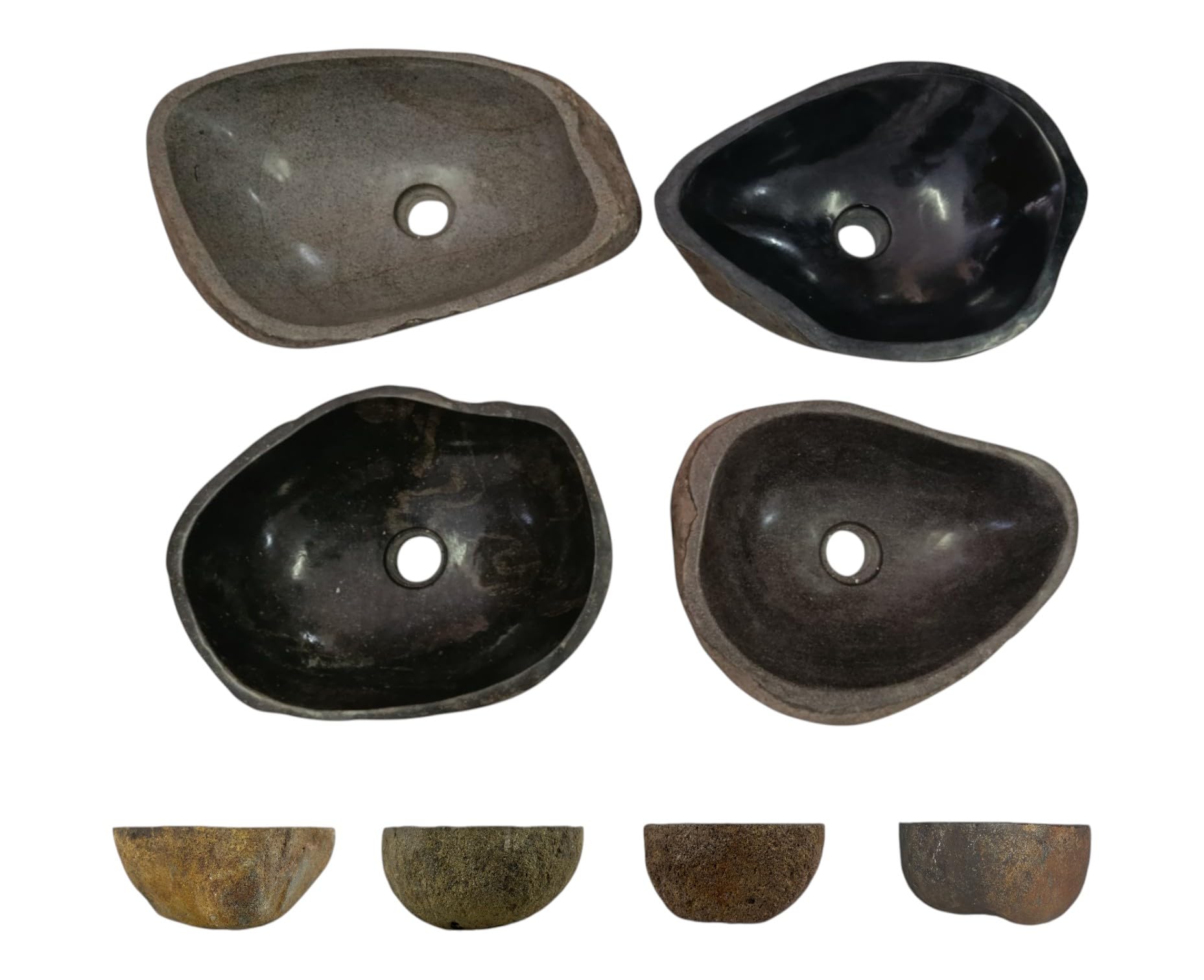 Lavabo Ovalado - Cuenca de Piedra de Río - Fregadero para baño - Forma y color únicos - Piedra Natural - Pulido y sólido (Marrón/Oxidado, 30-35x25-30cm)