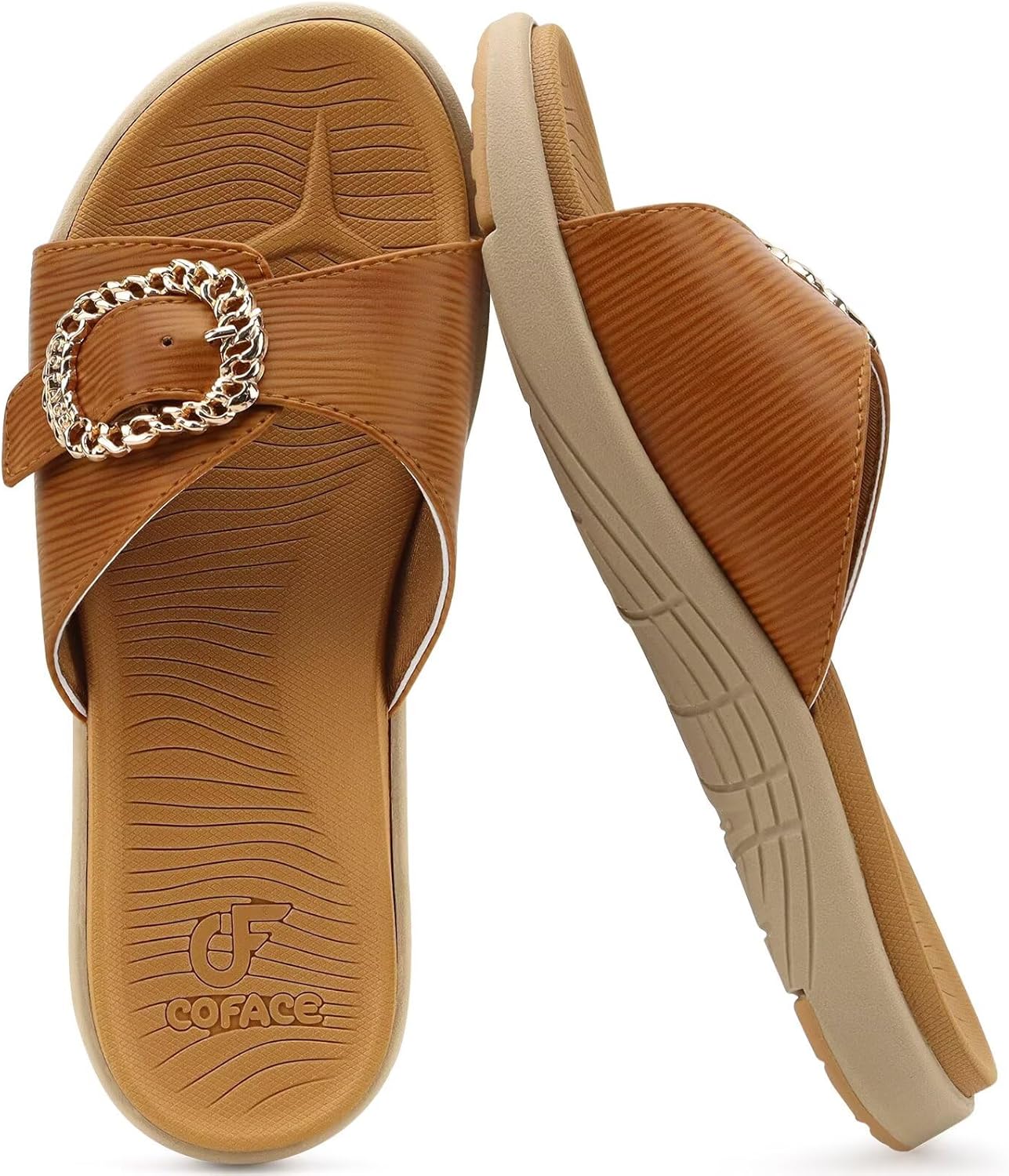 COFACE Womens Dressy Orthotic Slides Lightweight Yoga Mat Thick Cushion Recovery Walking Sandals Adjustable Slip On Slippers with Comfortable Plantar Fasciitis Arch Support