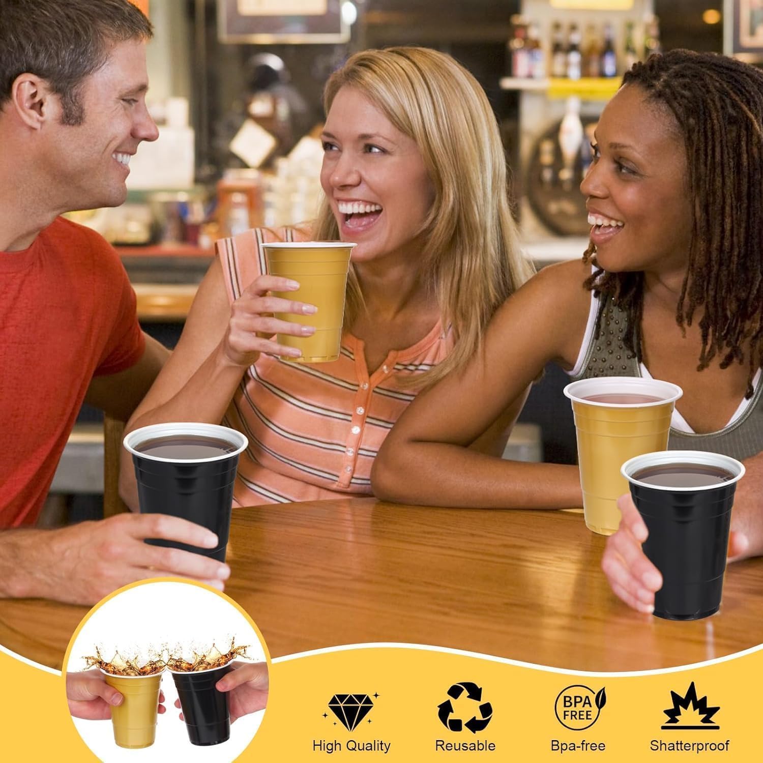 KesaPlan 50PCS 16 oz Plastic Cups Graduation Cups Black and Gold Disposable Party Cup Bulk for Party Graduation Wedding Birthday Halloween Family Gatherings and Festive Celebrations - Image 7