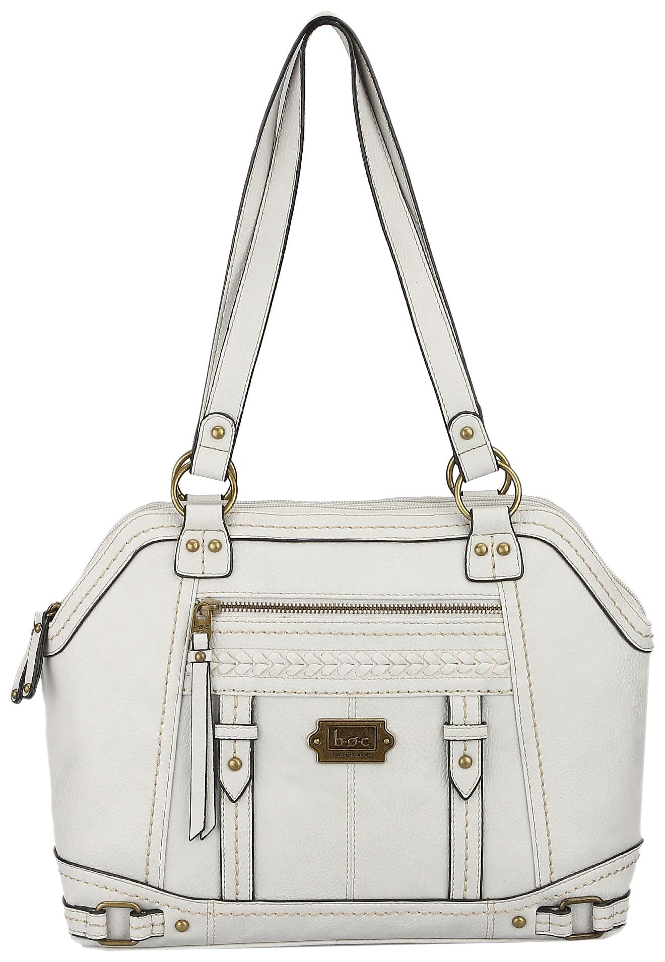 b.o.c. Born Concepts Womens High Bridge Faux Leather Satchel Handbag Gray Large