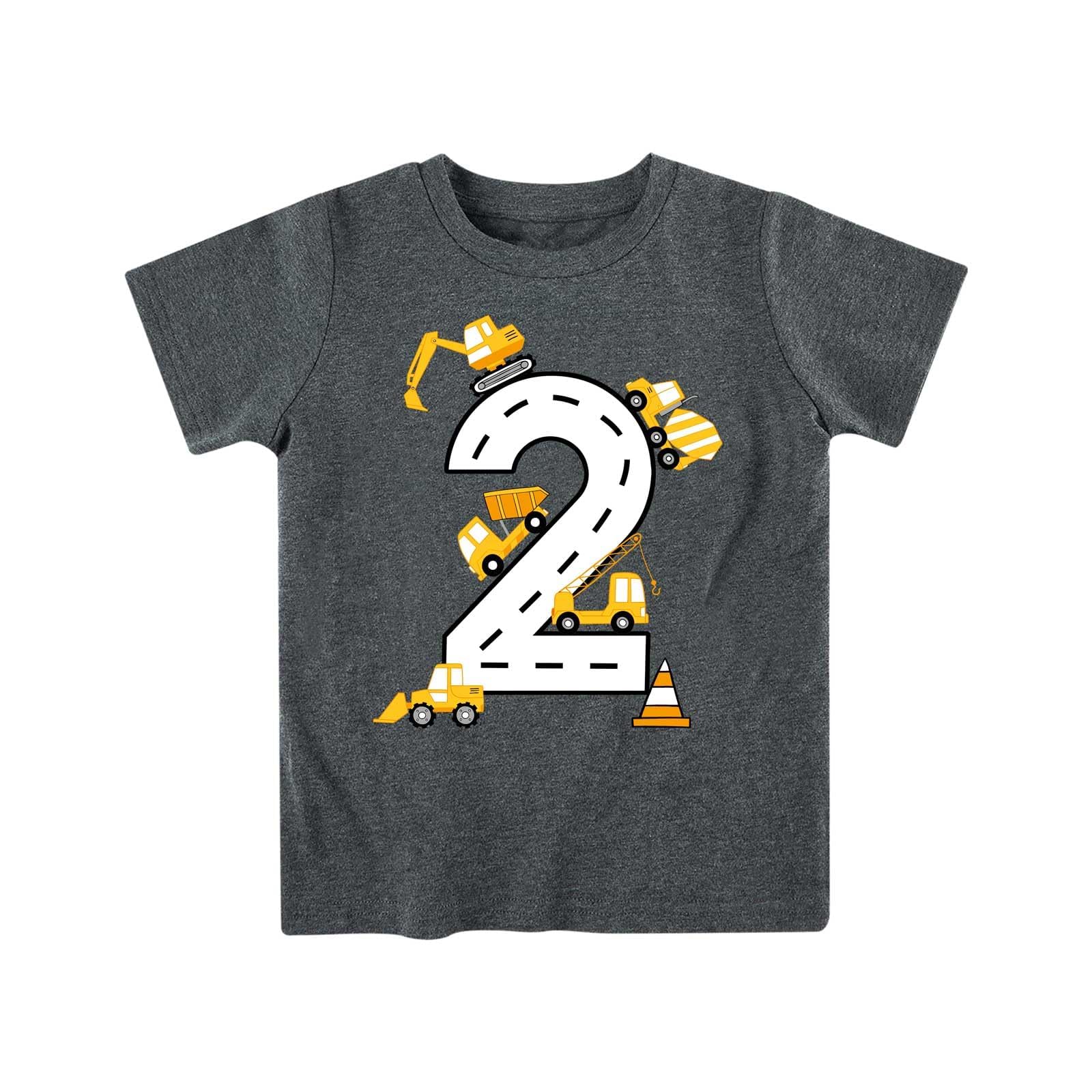 Lovekider 2-5 Years Birthday Boy Shirt Construction Party T-Shirts Excavator Cotton Short Sleeve Tee Dark Grey