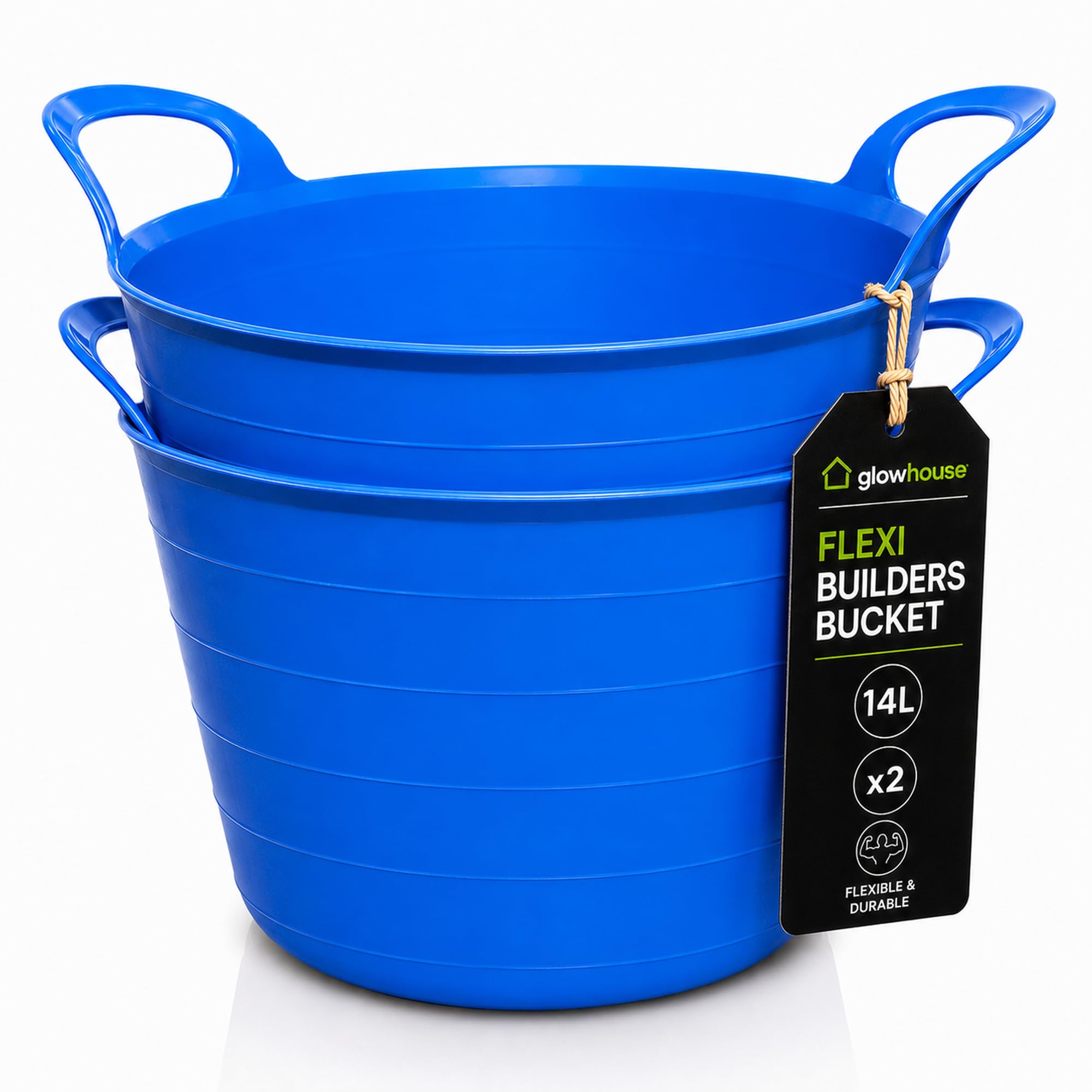 Flexi Buckets Heavy Duty Flexible Tub Trug Strong Multi-Purpose Garden, Stable, Feed, Cleaning & Storage Bucket Durable Carry Handles for Home, Garden, DIY & Outdoor Use (Blue, 14 Litres Pack of 2)