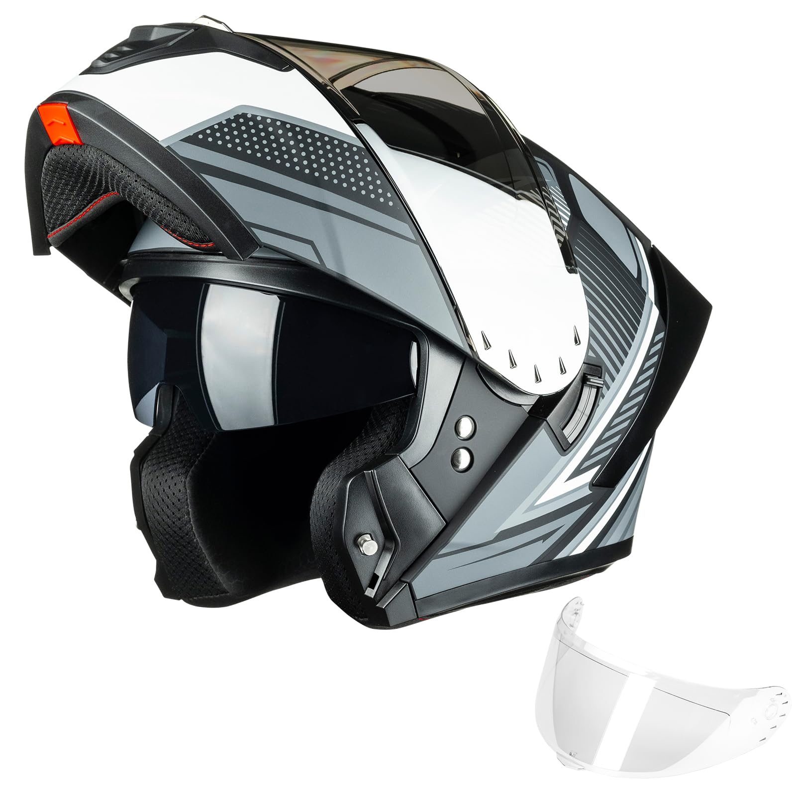 ILM Modular Motorcycle Helmet for Adults Full Face Flip up Riding with Dual Visor Street Bike Racing DOT Model MM966 (Black White, L)