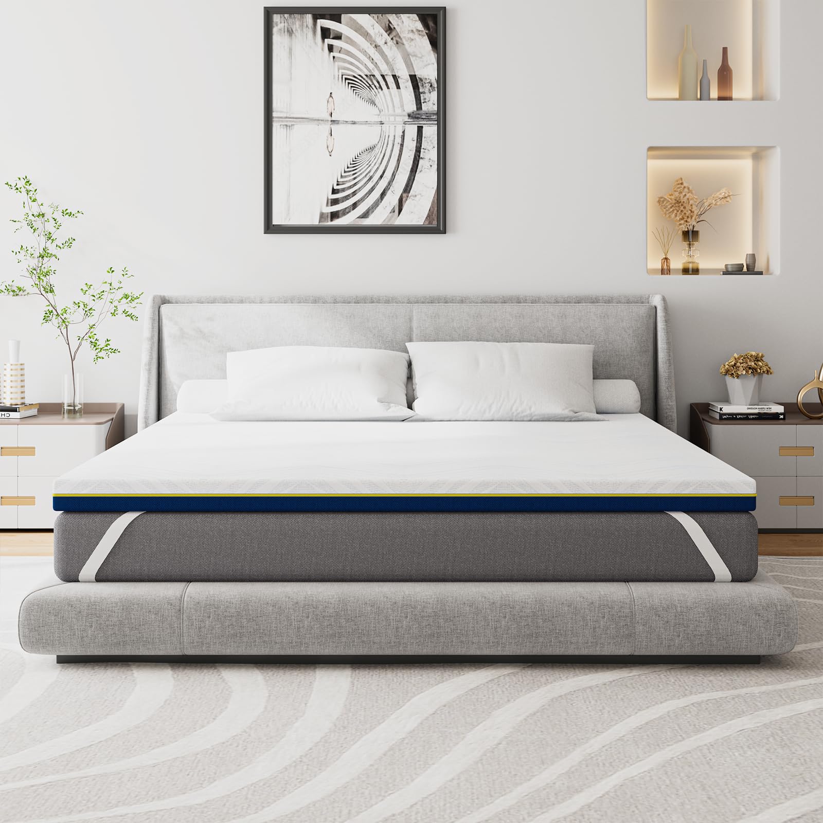 Surmatelas Mémoire de Forme Gel 160x200 cm, 7.5 cm Épaisseur, Haute Densité, Housse Hypoallergénique (Surmatelas 160x200x7.5cm)