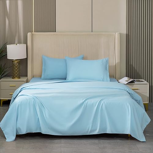 Miniatura 7 de REDKEY Juego de sábanas de tamaño Queen con bolsillo profundo, 4 piezas transpirables y fundas de almohada, juego de sábanas de poliéster resistente
