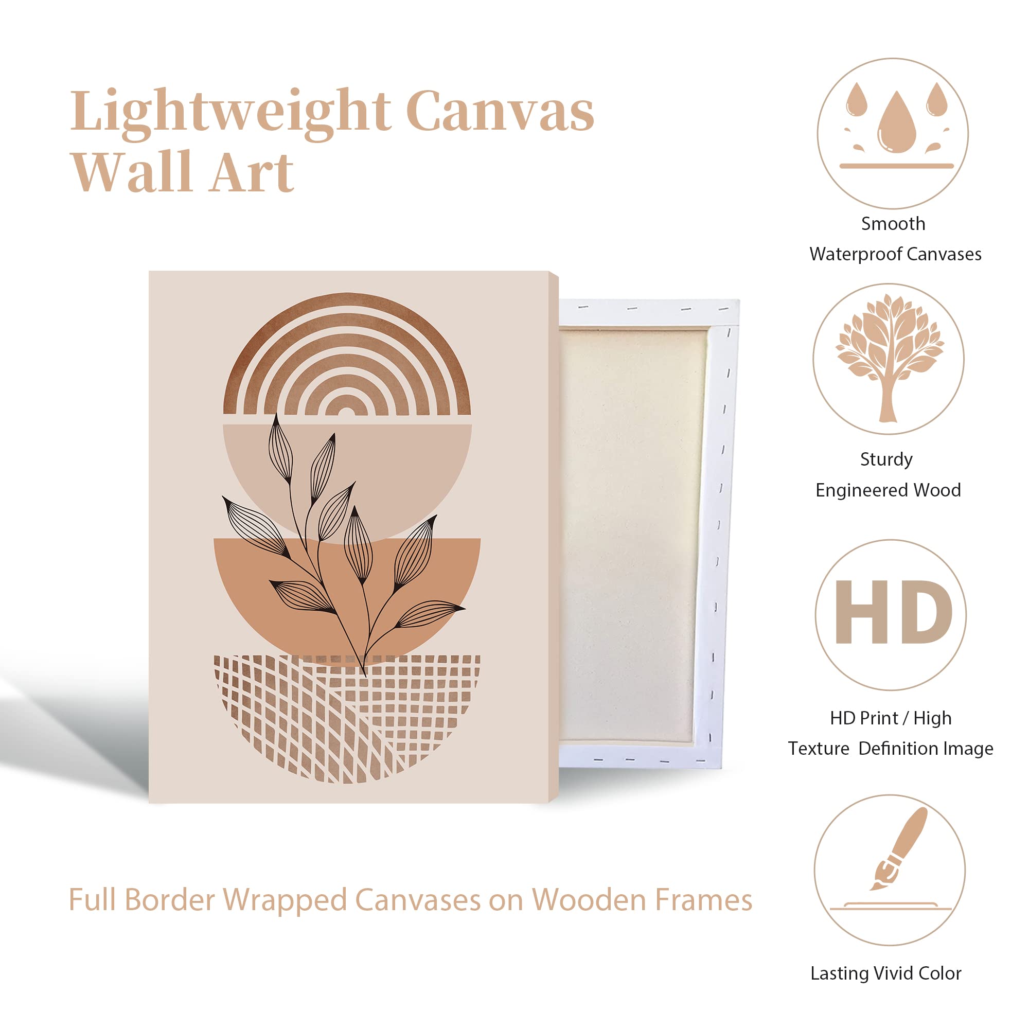 hyidecorart Boho Orange Canvas Wall Art for Living Room Abstract Leaves and Geometry Nordic Minimalism Line Bedroom Wall Decor - Image 3