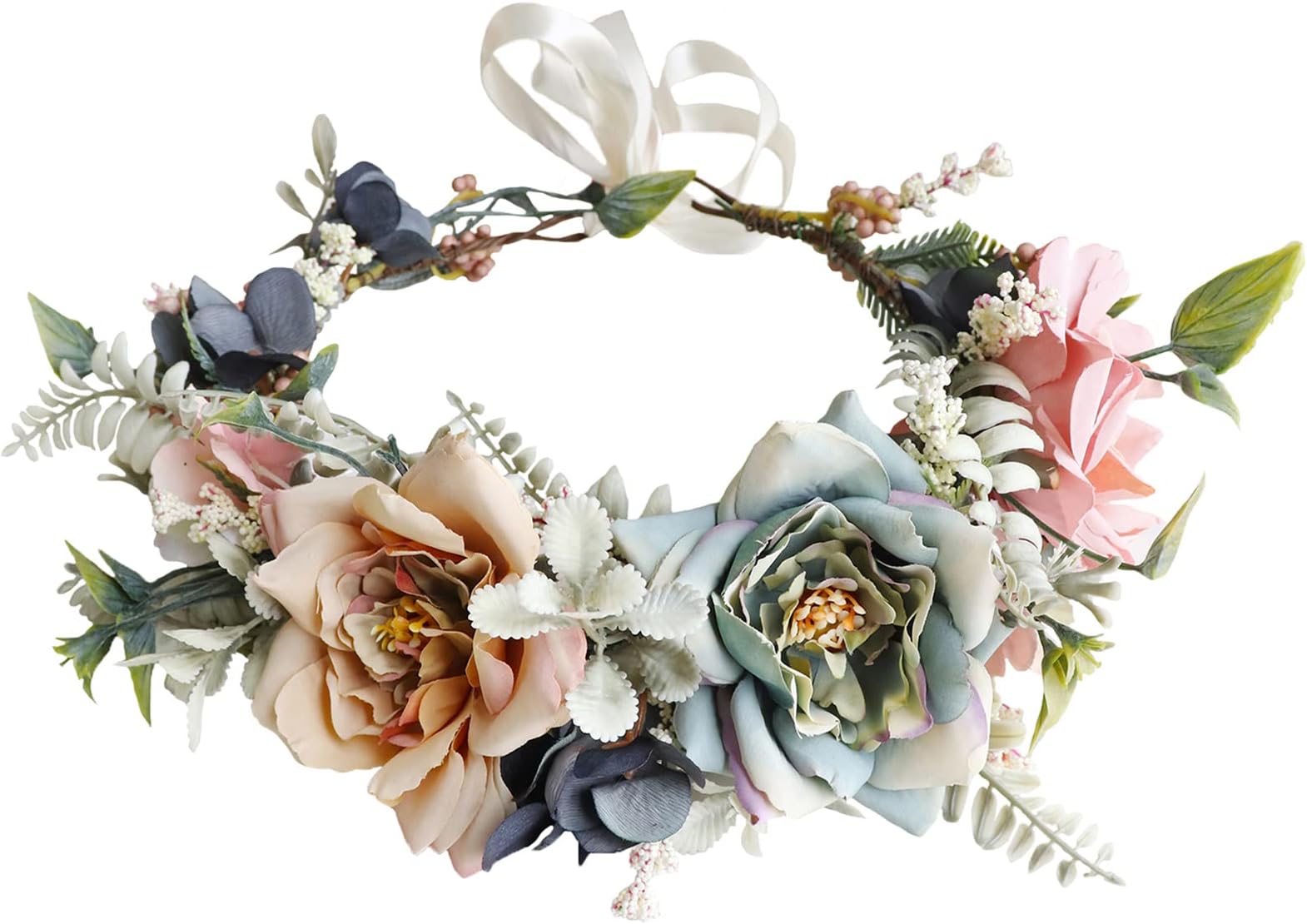 Women Floral Crown Wedding Floral Headband Hair Wreath Flower Headpiece Halo Boho Party Prom Photos
