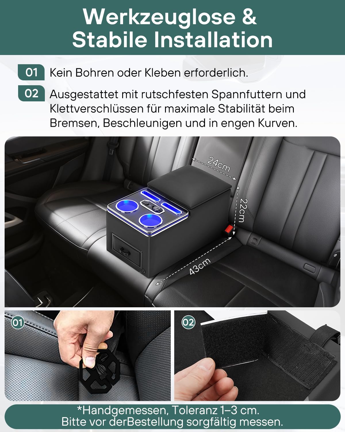 Mittelkonsole Auto mit Ablagen Staufach, Upgrade Mittelkonsole Organizer Auto mit 7 Farben LED-Leuchten und USB, Universal Mittelkonsole Auto Rückbank & Beifahrersitz für Bus,LKW,Van,SUV,Auto