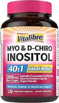 Inositol Supplement, Myo-Inositol & D-Chiro Inositol Fertility Supplements for Women, 40:1 Ideal Ratio, Hormone Balance and Ovarian Support, 120 Vegan Capsules