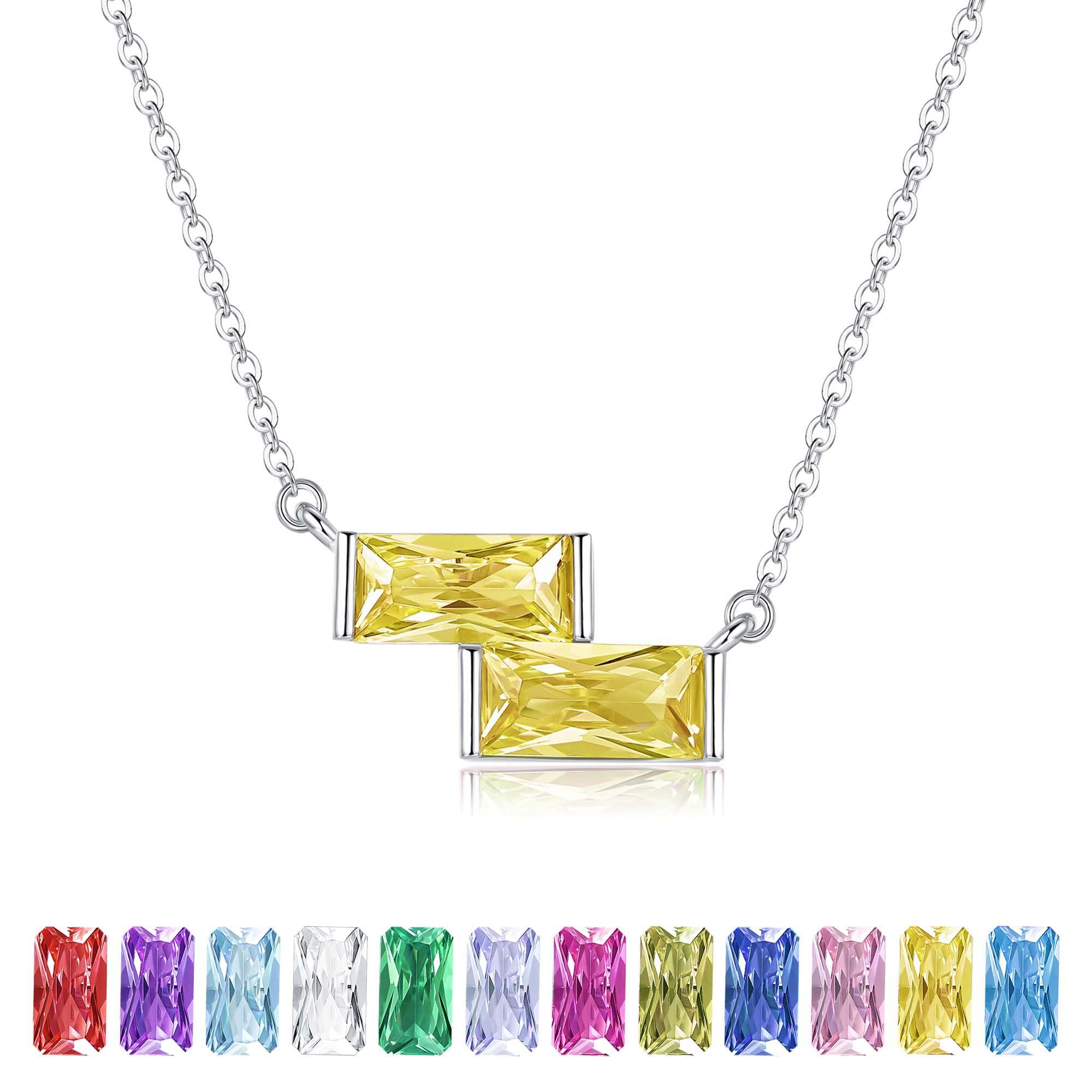 Nisgoin Birthstone Necklace for Women- 925 Sterling Silver Double Birthstone Necklaces Zircon Pendant Jewelry Birthday Gifts for Women Mom Friends