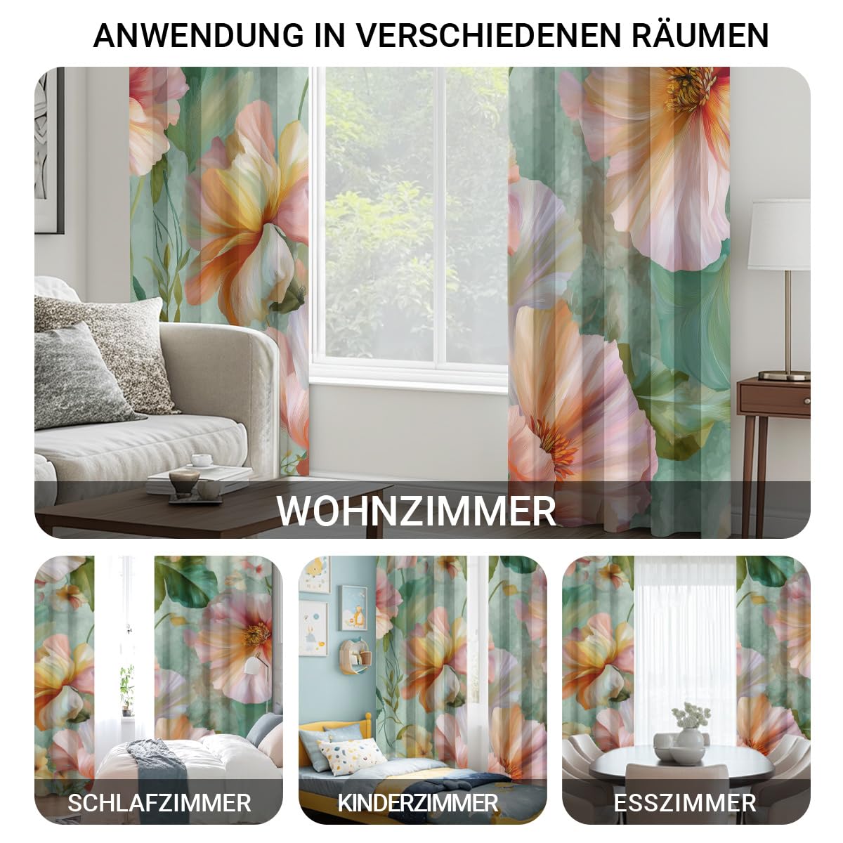 Generisch Rosa Orange Blume Vorhänge Aquarell Vorhang Blickdicht, Gardinen mit Ösen 2er Set, Thermovorhang für Wohnzimmer Schlafzimmer Fenster Deko H 245 x B 140 cm K20p