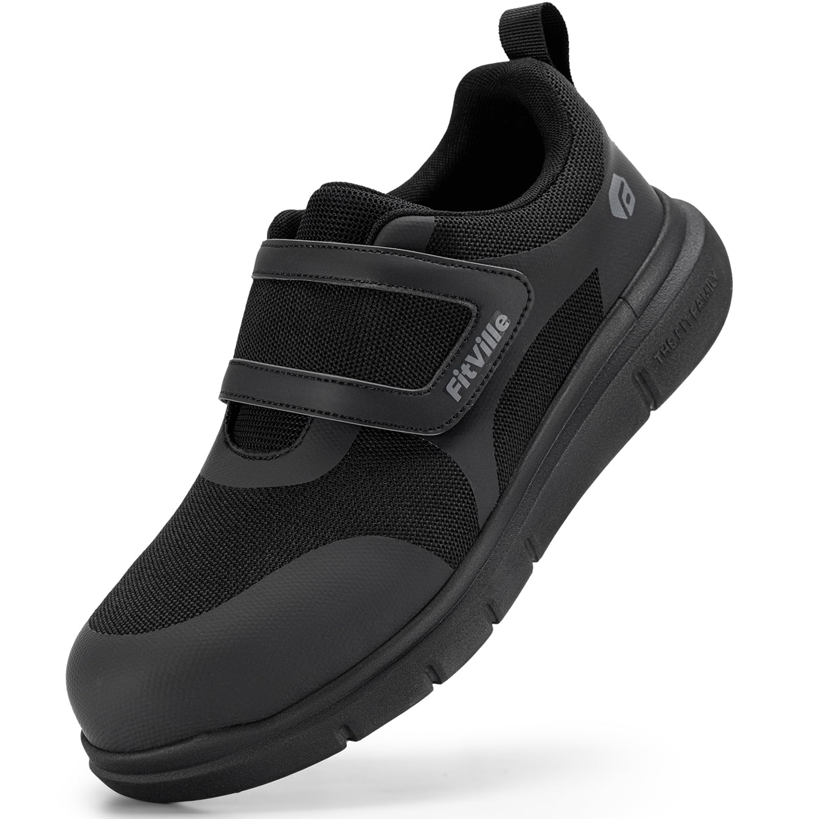 FitVille Men's Composite Toe Safety Shoes, Black, Athletic Shoe, Steel Toe, Puncture & Slip Resistant, Lightweight, Casual Hiking Shoes