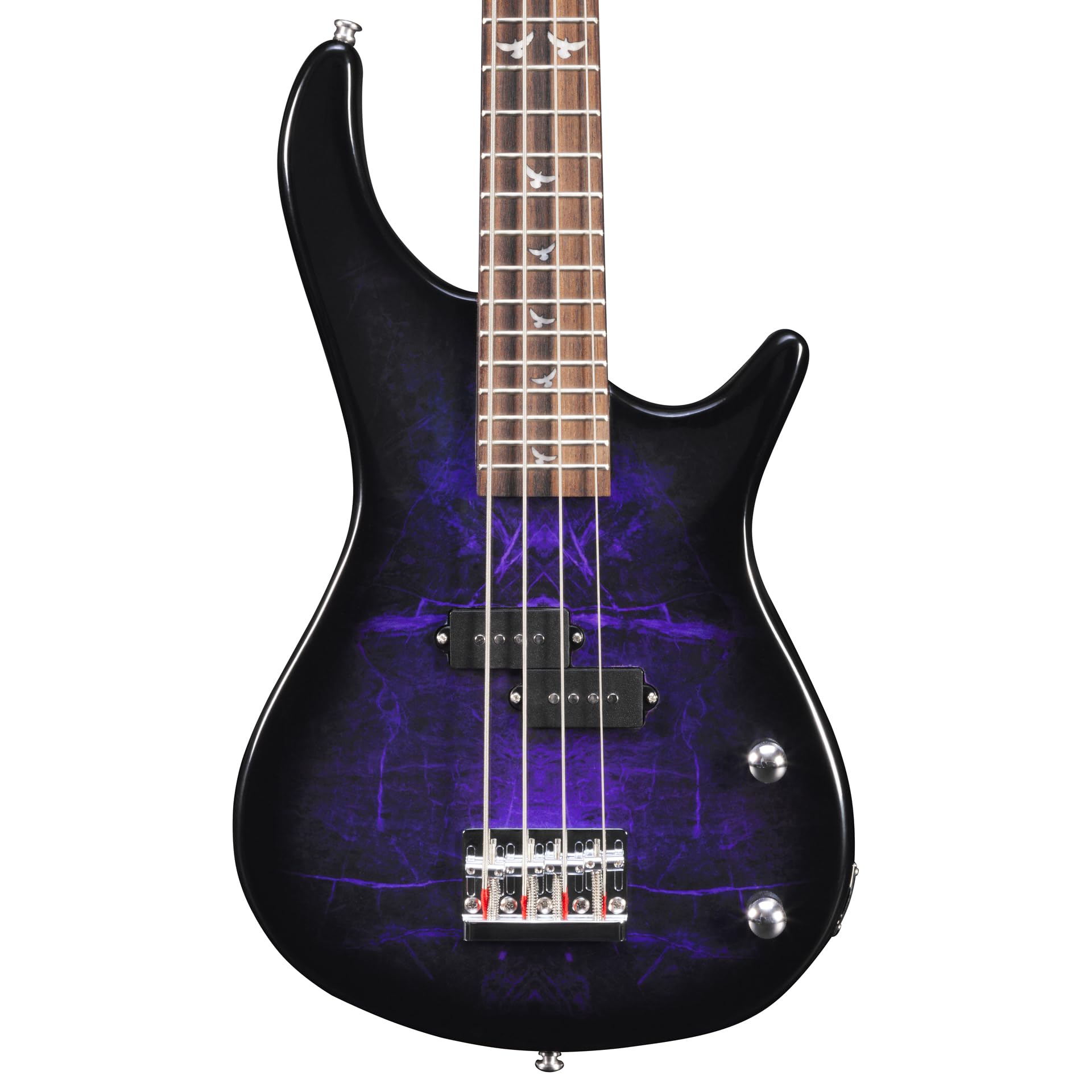 Lindo PDB Short Scale V2 Electric Bass Guitar | Sycamore Body, Solid Laurel Fretboard, Lindo Split-coil P Hum-cancelling Pickups | Purple Graphic Art Gloss Finish