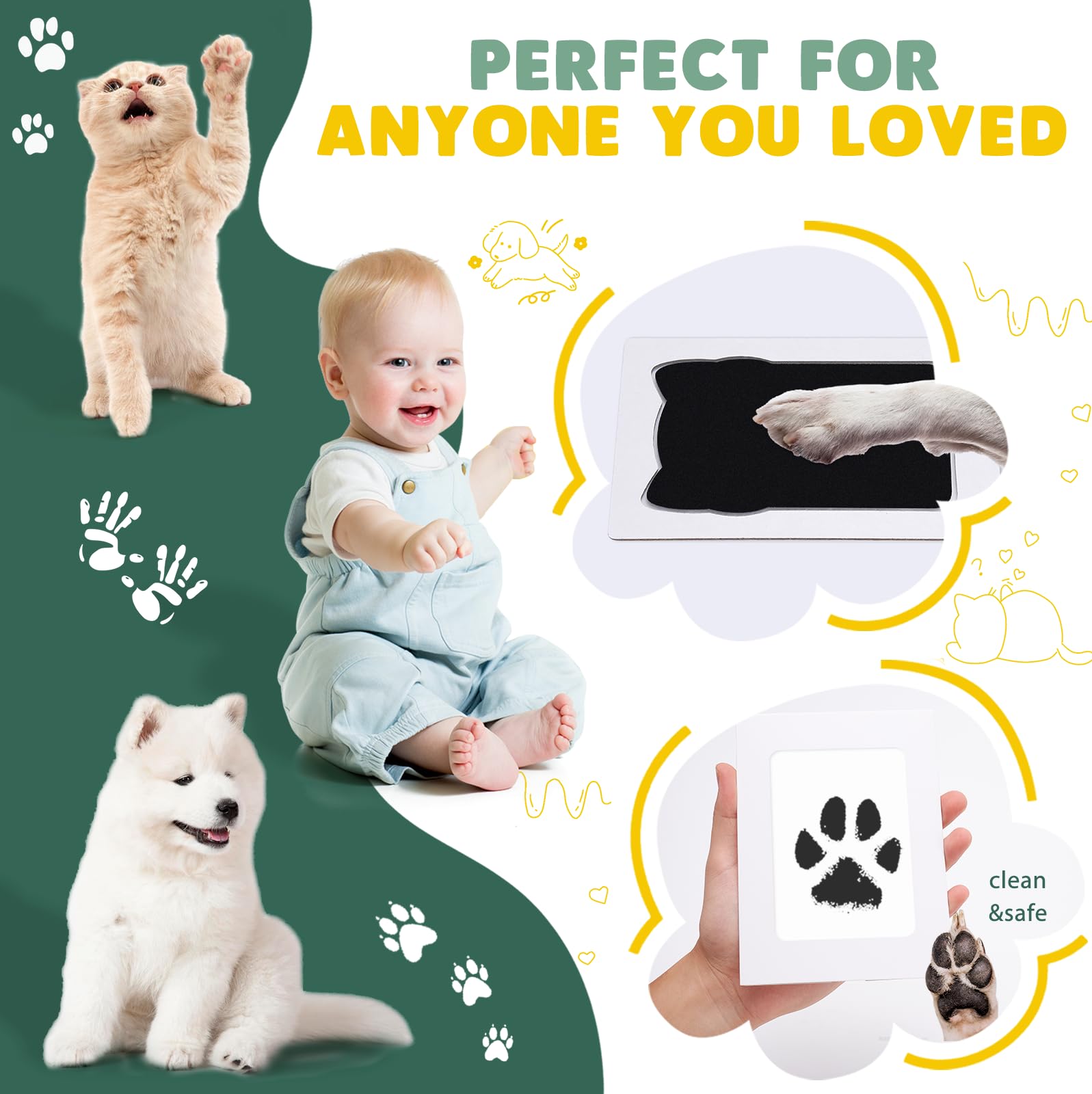 mtoysy Pet Paw Print Kit, Paw Print Kit for Dogs Cats 4 Pcs Inkless Pet Memorial Pawprint Stamp Pads with 8 Imprint Cards - Image 2