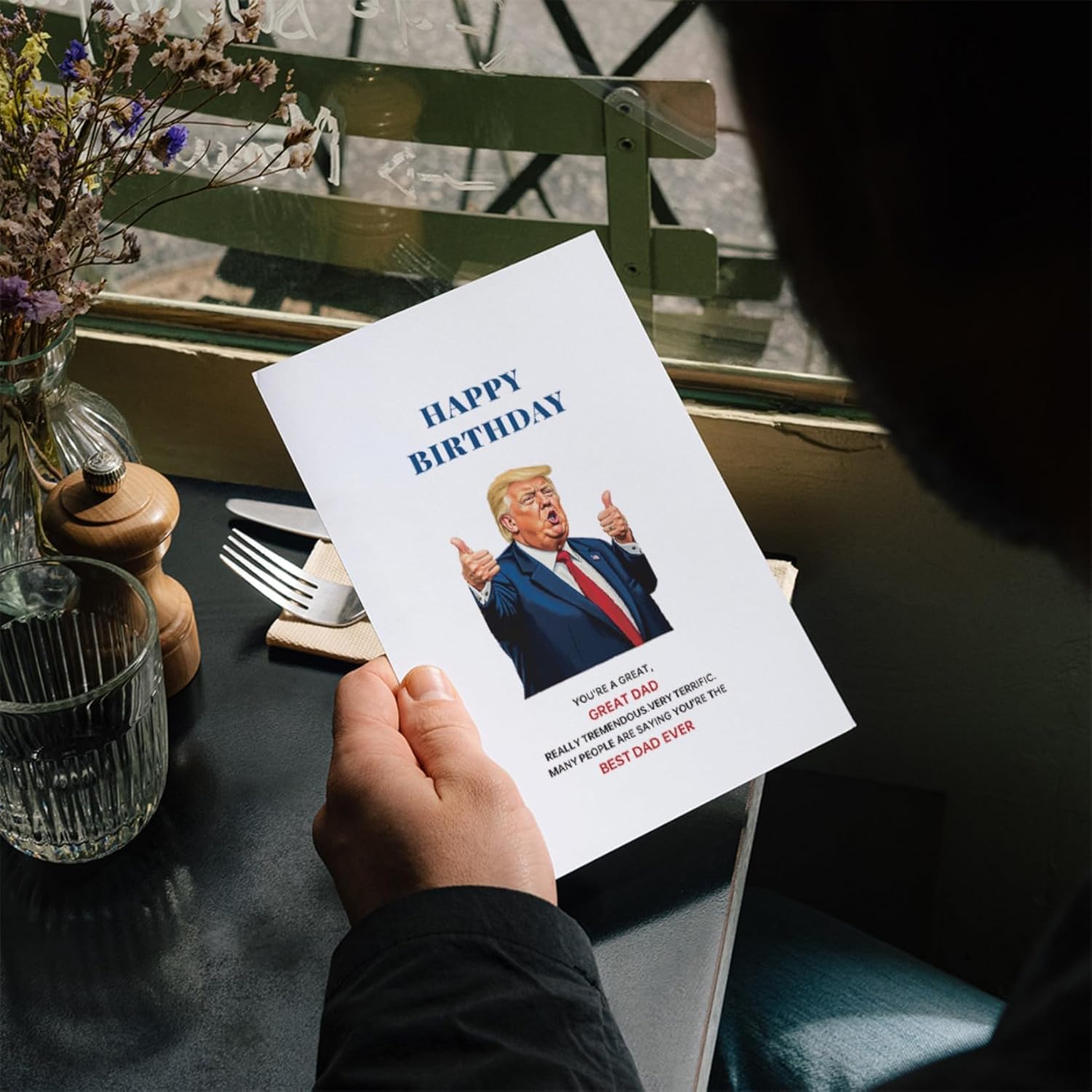 Funny Trump Birthday Card for Dad - Humorous Donald Birthday Gifts Card for Great Father - Sweet Fathers Day Cards - 1 Card 5.3'' x 8'' with Envelope - Image 5