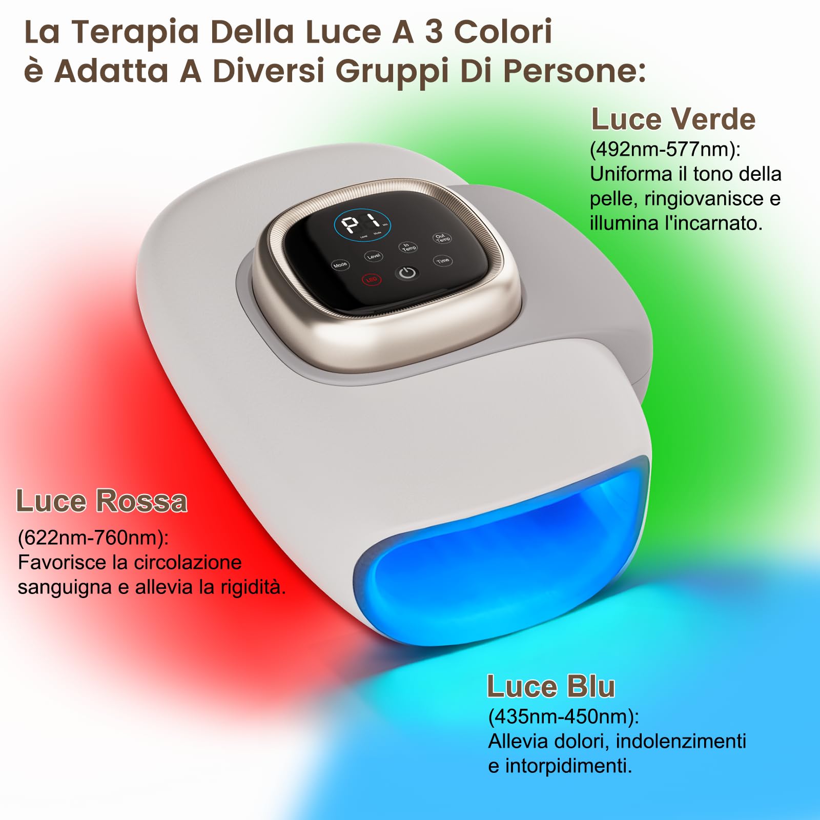 Mano Massaggio, Massaggiatore per Mani con Compressione Ad Airbag a 3 Livelli, Massaggiante per Polso con Funzione di Memoria, con Luce Rossa, Blu e Verde, Calore Interno Ed Esterno, Allevia Il Dolore