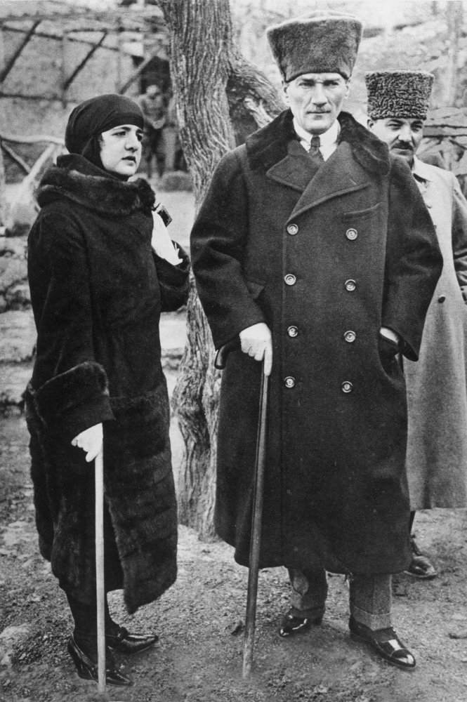 Mustafa Kemal Ataturk N(1881-1938) Turkish Soldier And Statesman With His Recent And Unveiled Bride Latifeh Hanoum At Tashankaia Near Ankara Februrary 1923 Poster Print by (18 x 24)