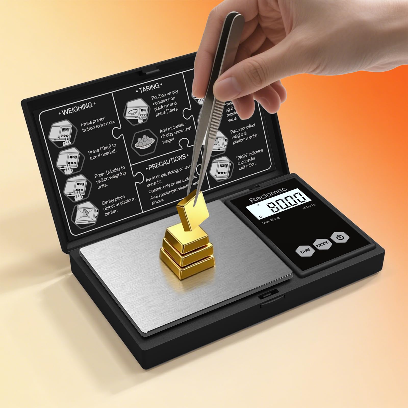 Báscula digital para joyas, 200 g x 0,01 g, báscula de pesaje, gramos, onzas, quilates, grano para alimentos, peso de ingredientes pequeños.