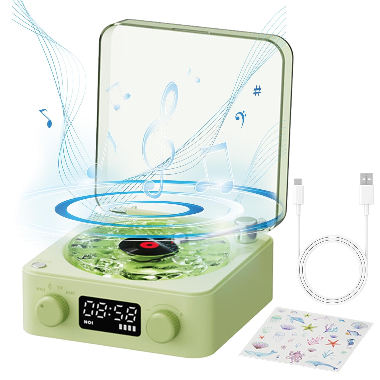 Giradischi Vintage - Giradischi in Vinile, Giradischi con illuminazione | regolabile Btt | Giradischi ABS trasparente con ad acqua dal design elegante, giradischi da 1500 ma con altoparlanti per