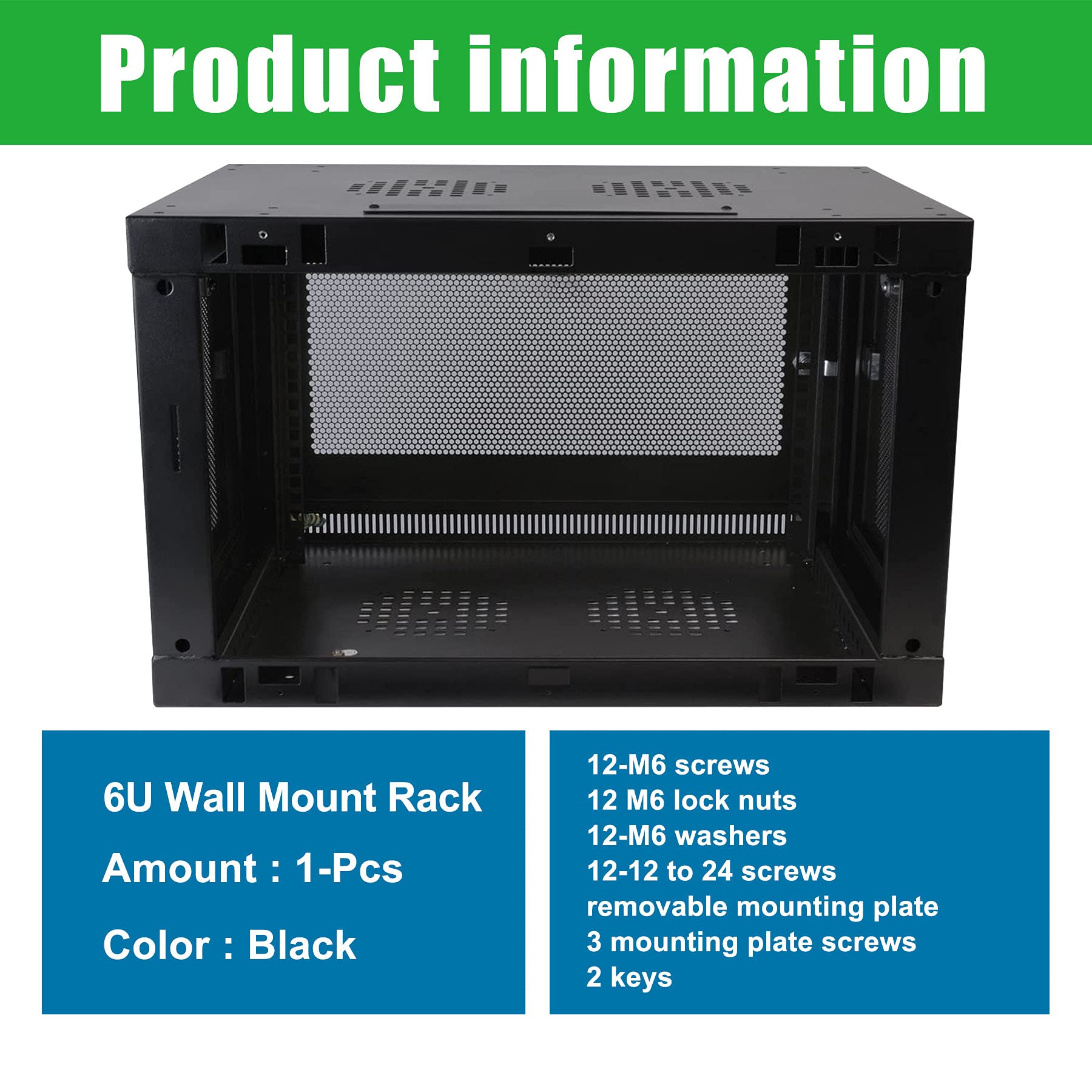 Black 6U Wall Mount Rack Enclosure Server Cabinet, 16.5