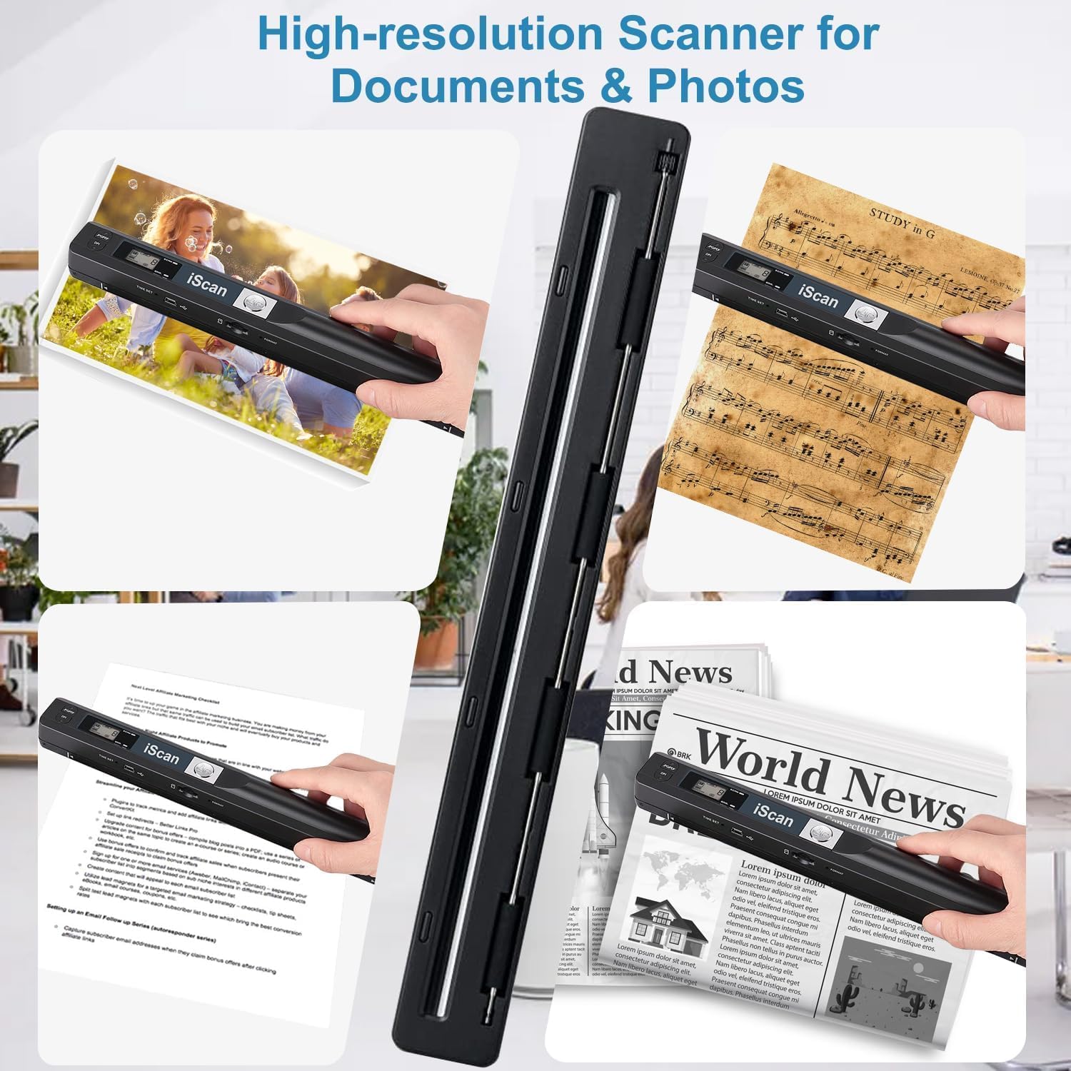 Scanner portable, scanner photo pour documents A4, scanners pour ordinateurs, scanner de documents en 900 ppp avec 16 Go SD, téléchargement d'images sur ordinateur via câble USB, pas besoin de pilote