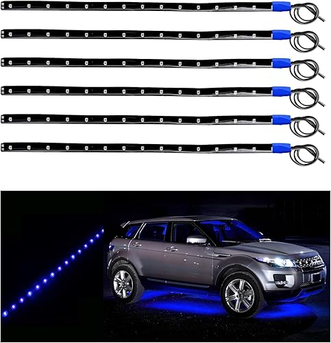6 PCS Tira de Luces LED de 15 LED para Debajo de la Carrocería, 1 Pie 12V Impermeable Tira de Luz LED Interior Exterior para Coche con Cable de 6