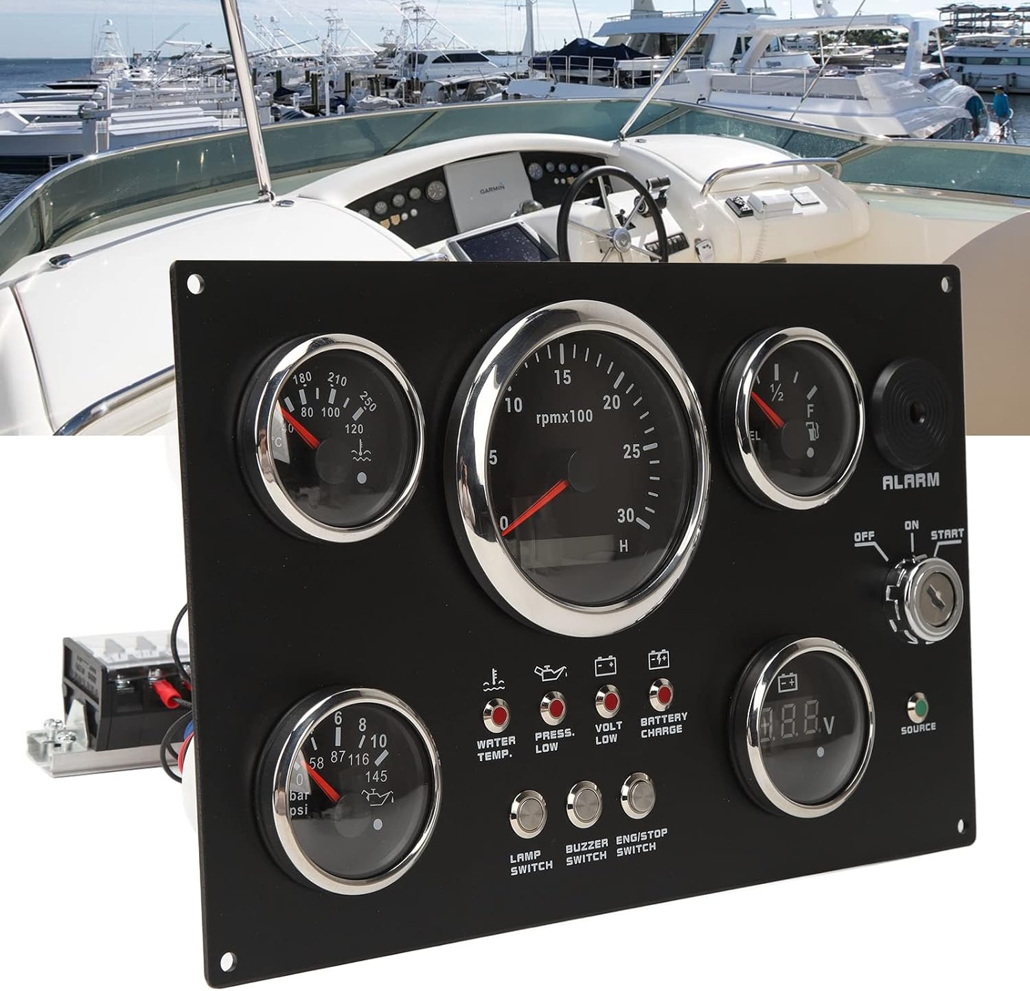 Boat Instrument Panel, Stainless Steel 12/24V 5 Gauge Set Wide Applicability Resistant for Boat