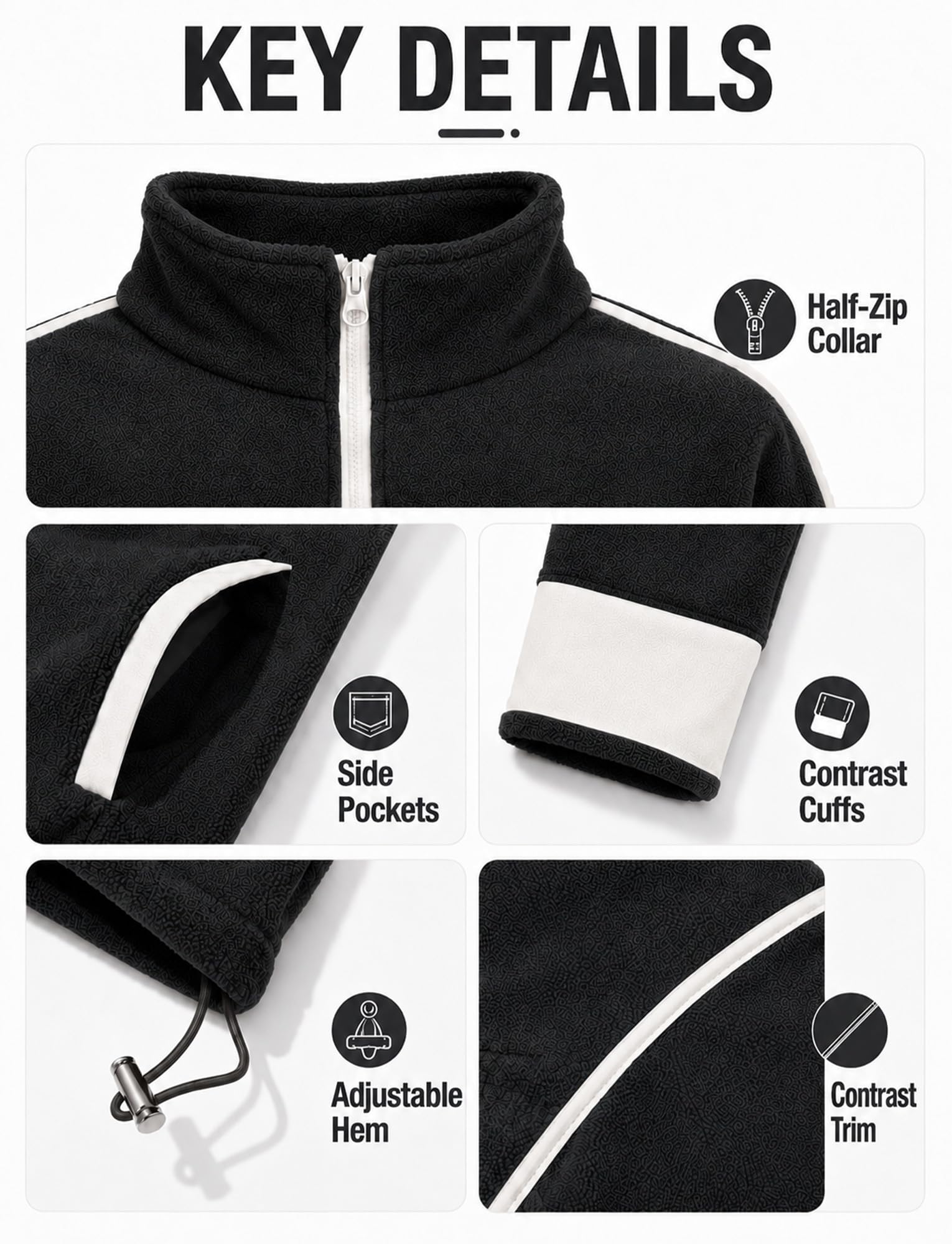 FEOYA Damska bluza polarowa z zamkiem błyskawicznym oversize, ciepły sweter, Czarny, L | Polarowy top z kieszeniami na jesień zimę sport spacery piesze codzienne odzież domowa