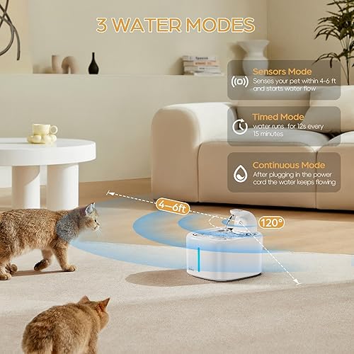 Miniatura 4 de Fuente de agua inalámbrica para gatos, 118 onzas3.5 L, fuente para gatos con bandeja de acero inoxidable, ultra silenciosa con sensor de movimiento,