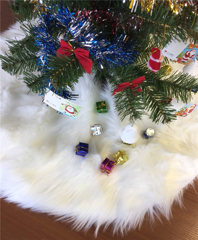 S_SSOY Ivory Faux Fur Christmas Tree Skirt Luxury Xmas Tree Skirts for Party Ornaments Decoration (19.6inches)