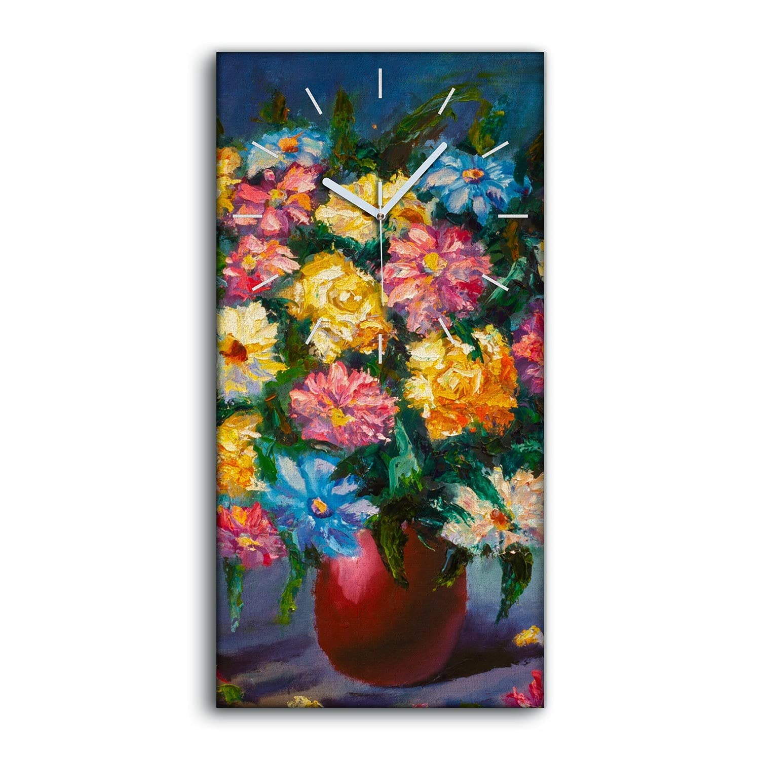 Horloge sur Toile Salon Décoration Art Mural Moderne Fleurs 30x60cm Sans Tic-Tac