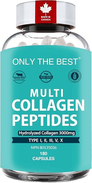 Capsules de Peptides Multi Collagène Premium 3000mg - Types I, II, III, V, X Pour soutenir la peau, les cheveux, les ongles & Oignons - Aide à maintenir des articulations fortes, ligaments, muscles, & Santé digestive - Supplément de collagène hydrolysé 180 Capsules