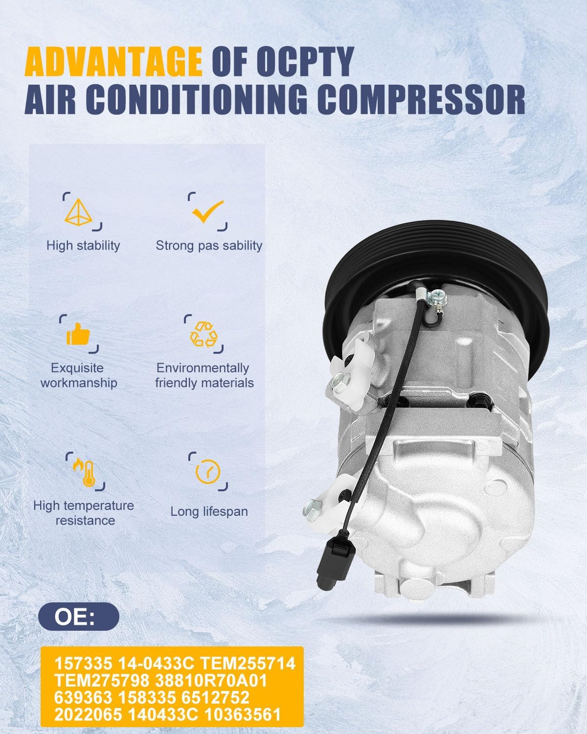 OCPTY AC Compressor for 2009-2014 for Acura TL 3.5L 3.7L 2008-2012 for Honda for Accord 3.5L 157335 14-0433C TEM255714 TEM275798 38810R70A01