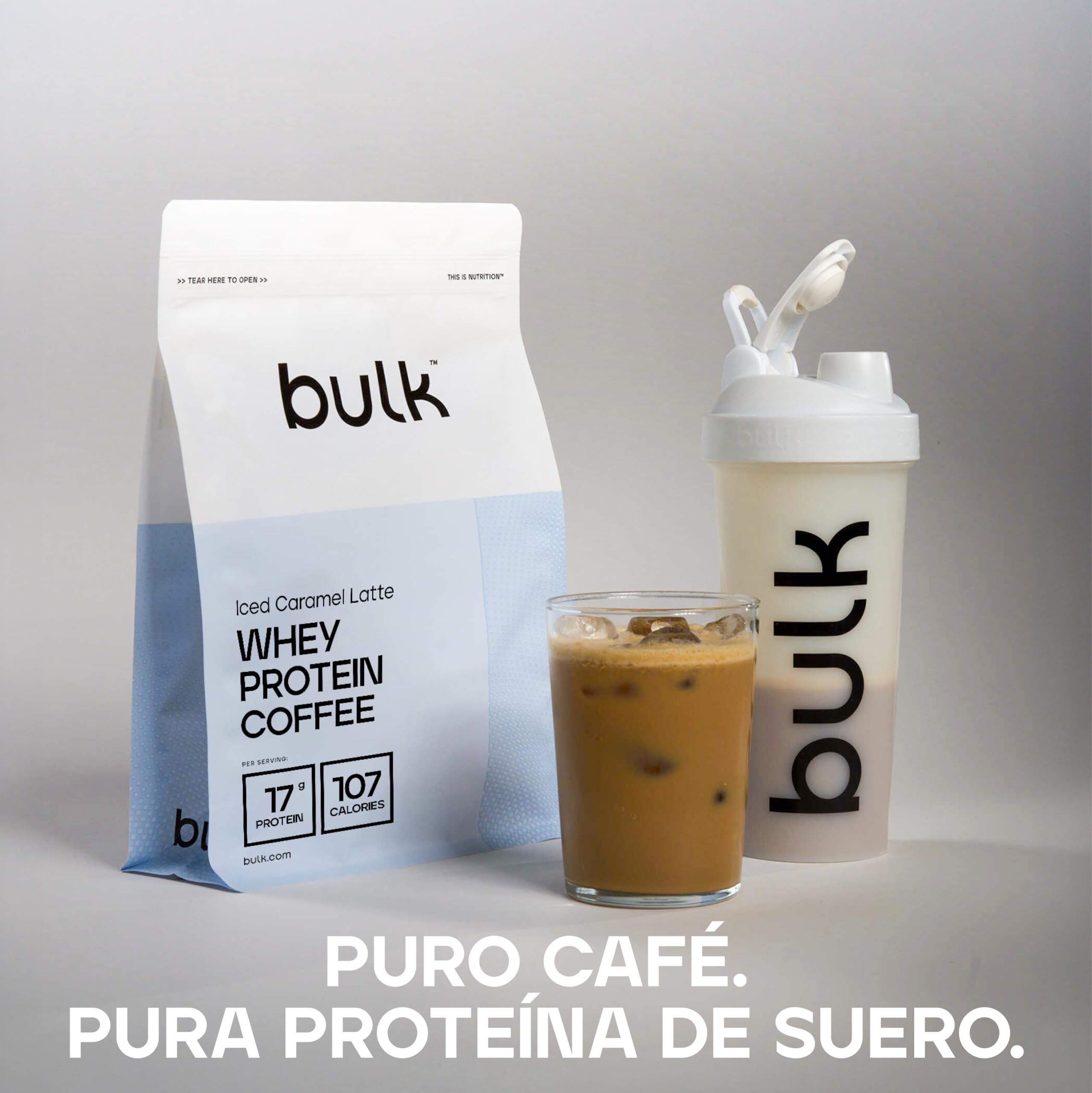 Proteína de Suero de Leche con Café Bulk, Sabor Caramel Latte, 1 kg, 32 Dosis, 17g de Proteína por Dosis, Café Real, Batido Alto en Proteínas para Soporte Muscular
