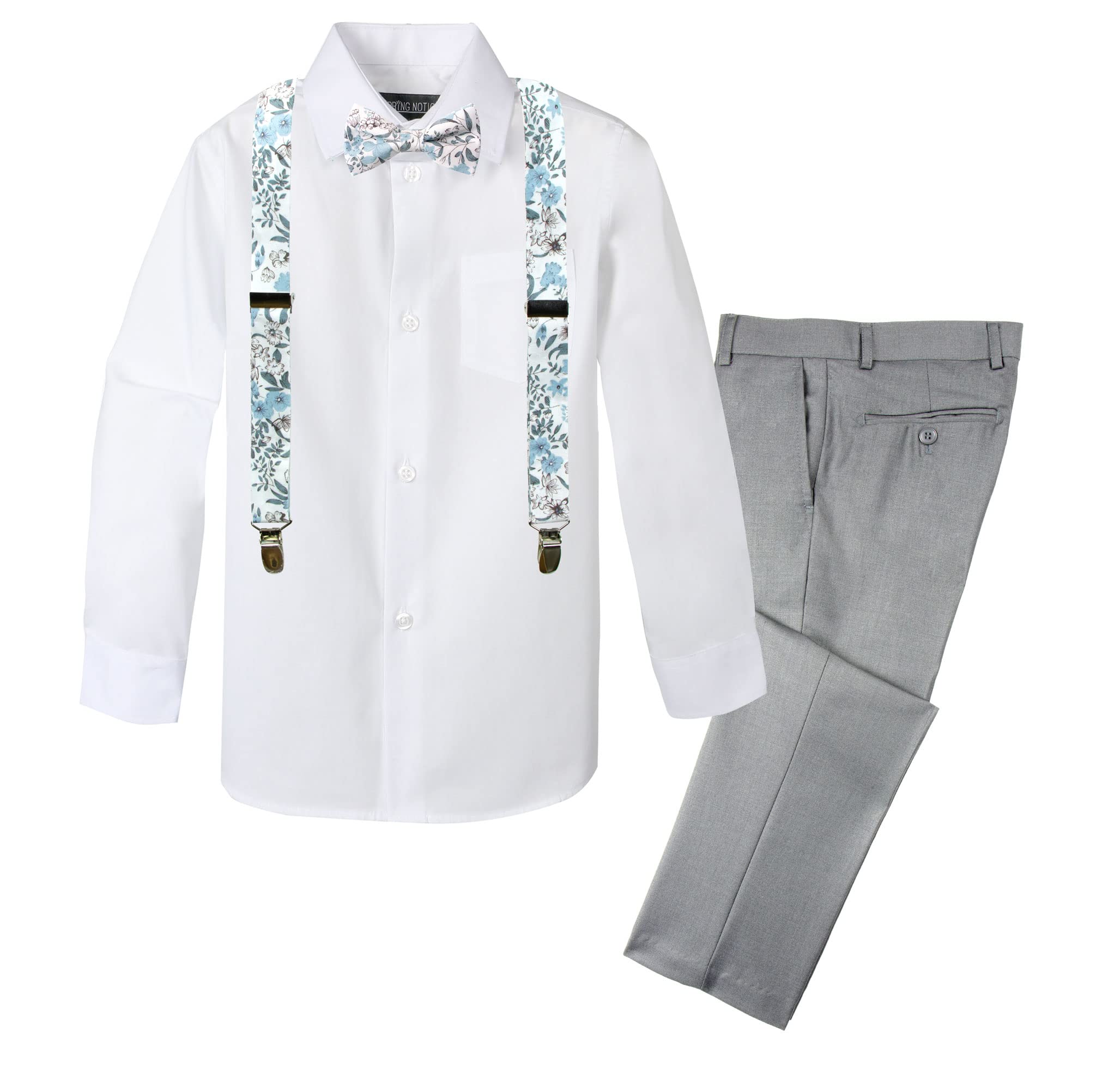 Spring Notion Boys' 4-Piece Floral Suspenders Outfit