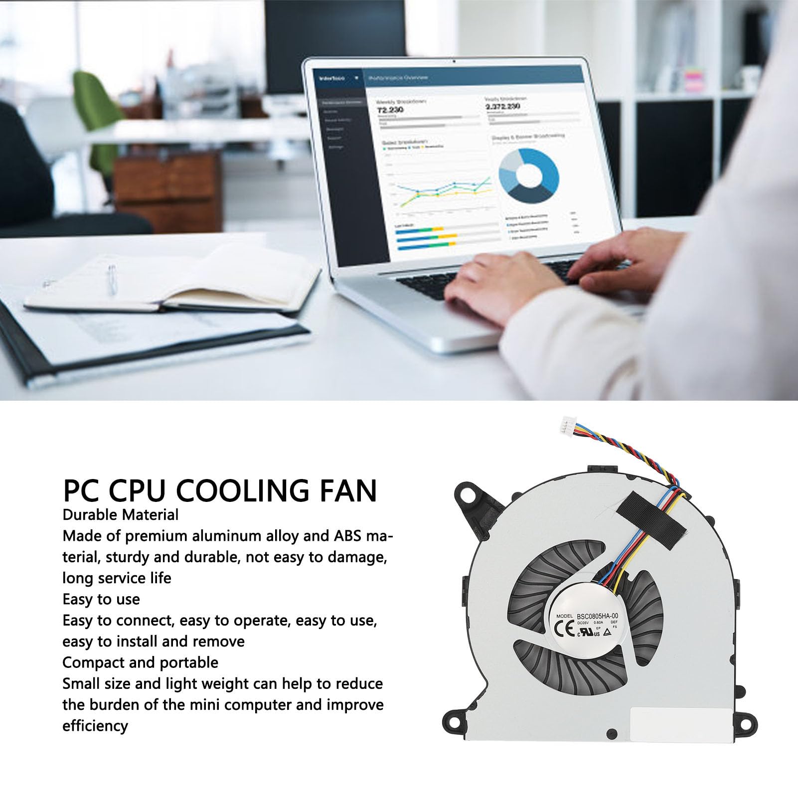 Bewinner Ventola di Raffreddamento CPU di Ricambio per NUC8 NUC8i7BEH NUC8i5BEH NUC8i5BEK NUC8i3BEH, 4 Pin 5 V 0,6 A BSC0805HA‑00 Ventola di Raffreddamento CPU Mini PC