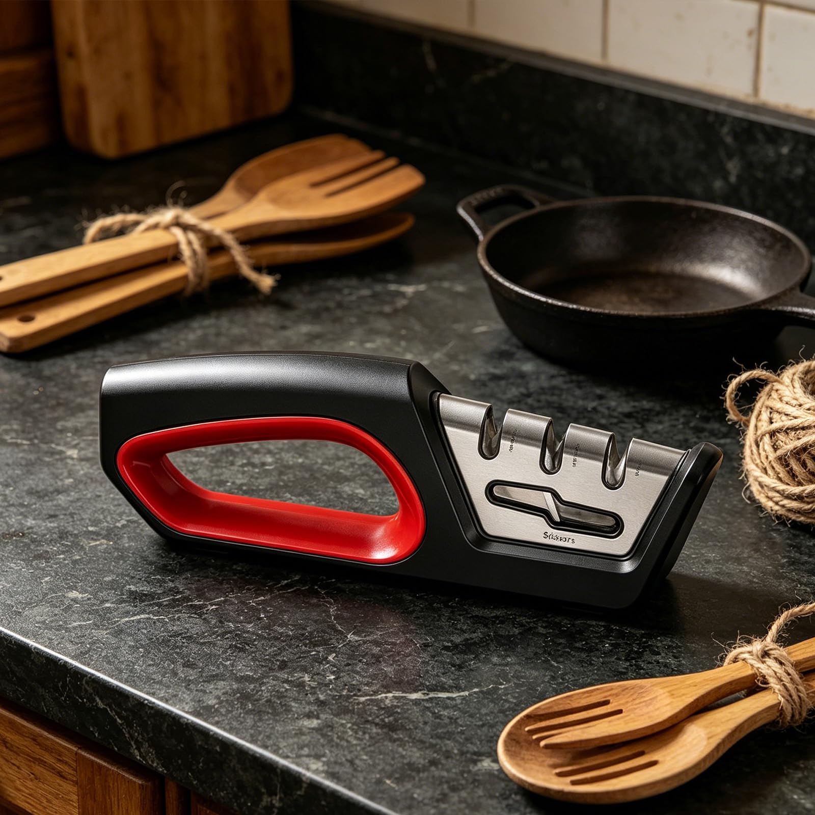 Affilalame multifunzionale in ABS con base antiscivolo e impugnatura ergonomica per affilatrice per utensili da cucina e da giardinaggio